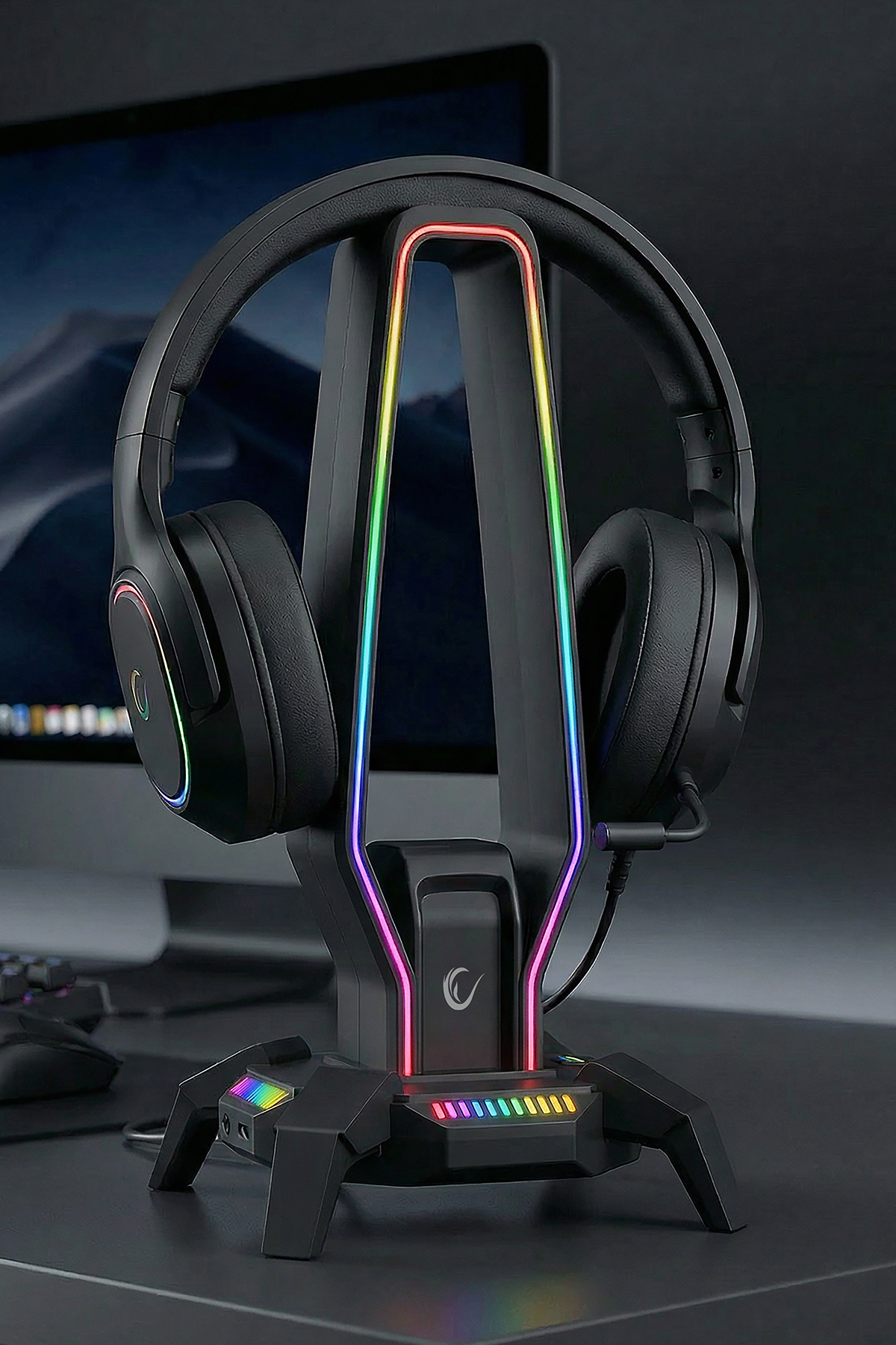 Rampage RM-H27 IGRIS Kulaklık İçin Stand RGB Işıklı 3*USB 1*Type-C