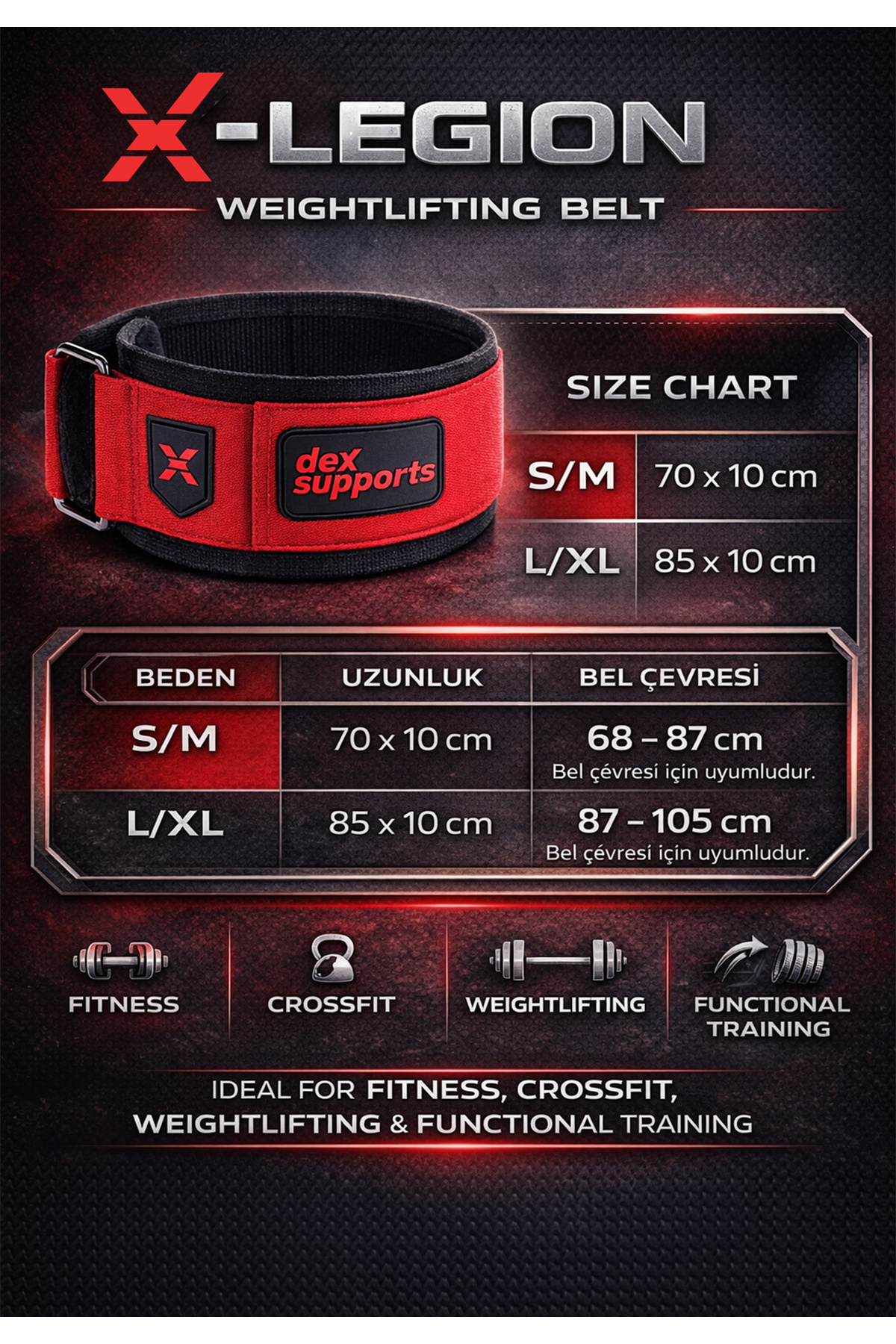 حزام رفع الأثقال X-legion حزام رفع الأثقال أحمر L-...