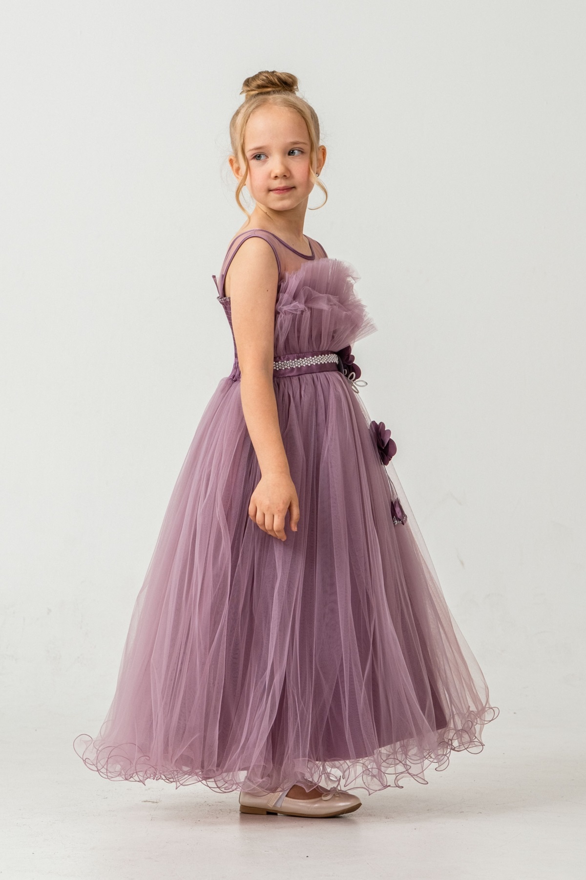 Mnk Baby&Kids Kız Çocuk Robası Katlı Özel Gün Abiye Elbise MNK0475 MÜRDÜM fotoğrafı 5 (önizleme)