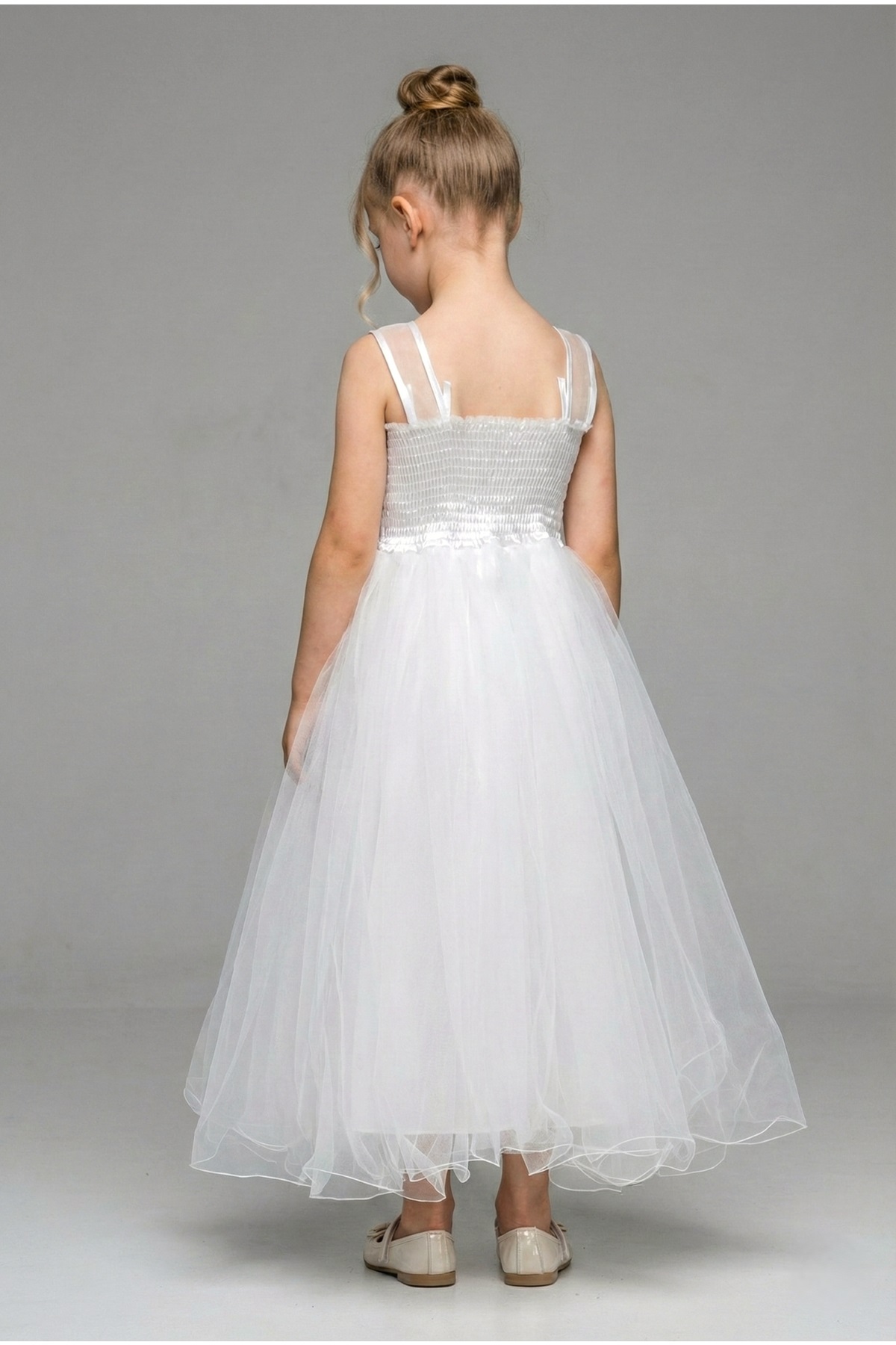 Mnk Baby&Kids Kız Çocuk Robası Katlı Özel Gün Abiye Elbise MNK0475 BEYAZ fotoğrafı 3 (önizleme)