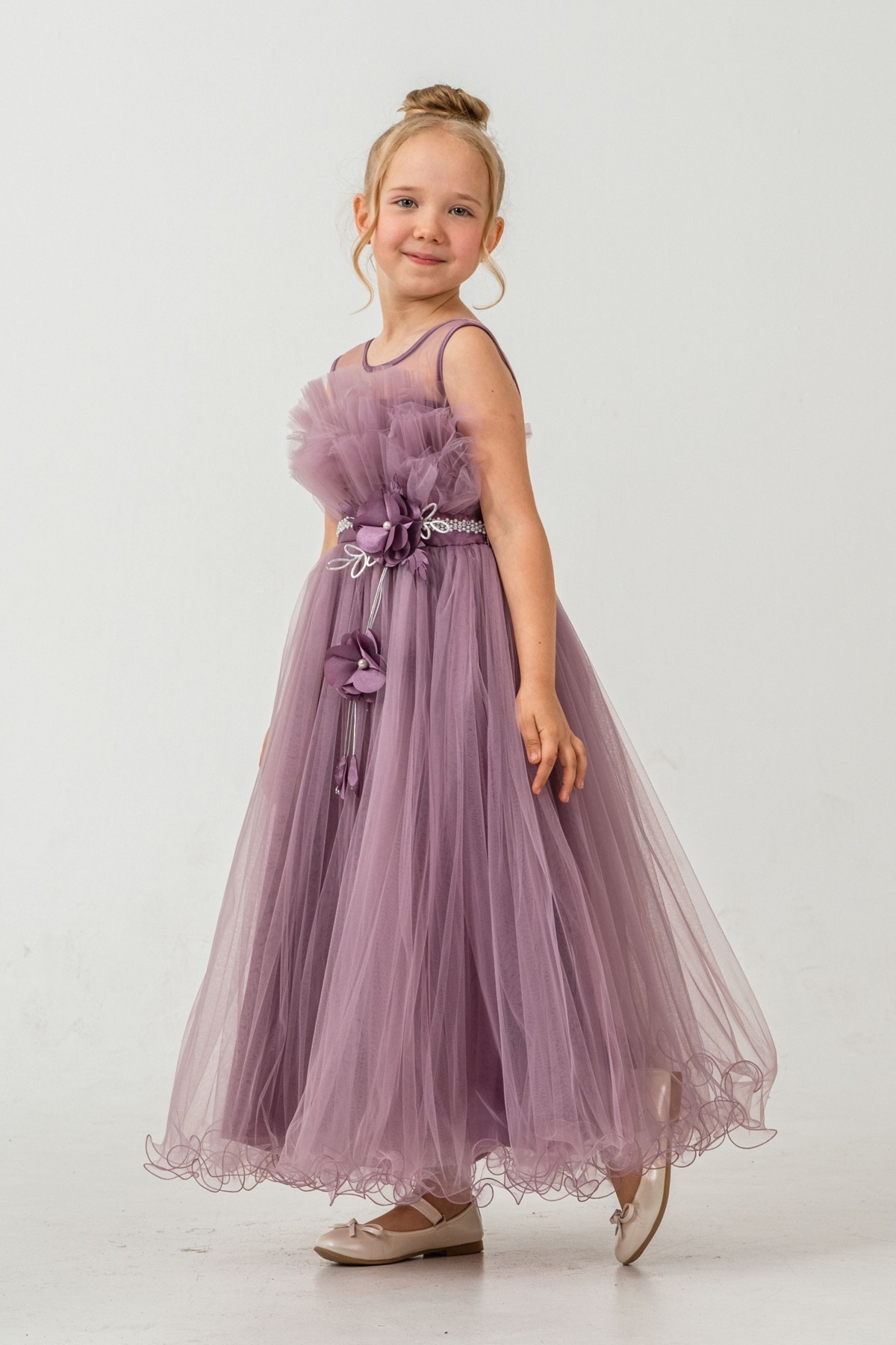 Mnk Baby&Kids Kız Çocuk Robası Katlı Özel Gün Abiye Elbise MNK0475 MÜRDÜM fotoğrafı 3 (önizleme)