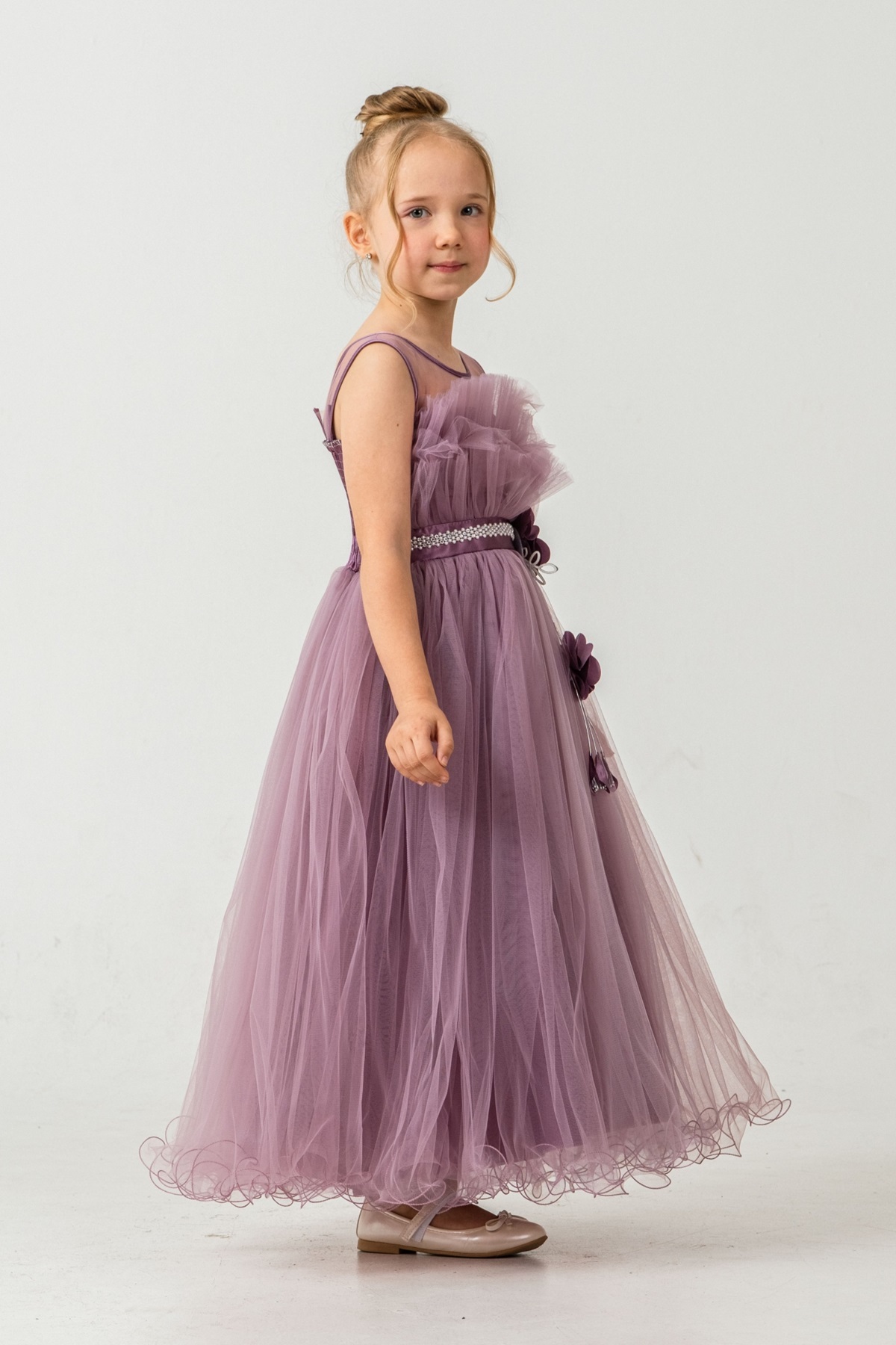 Mnk Baby&Kids Kız Çocuk Robası Katlı Özel Gün Abiye Elbise MNK0475 MÜRDÜM fotoğrafı 4 (önizleme)