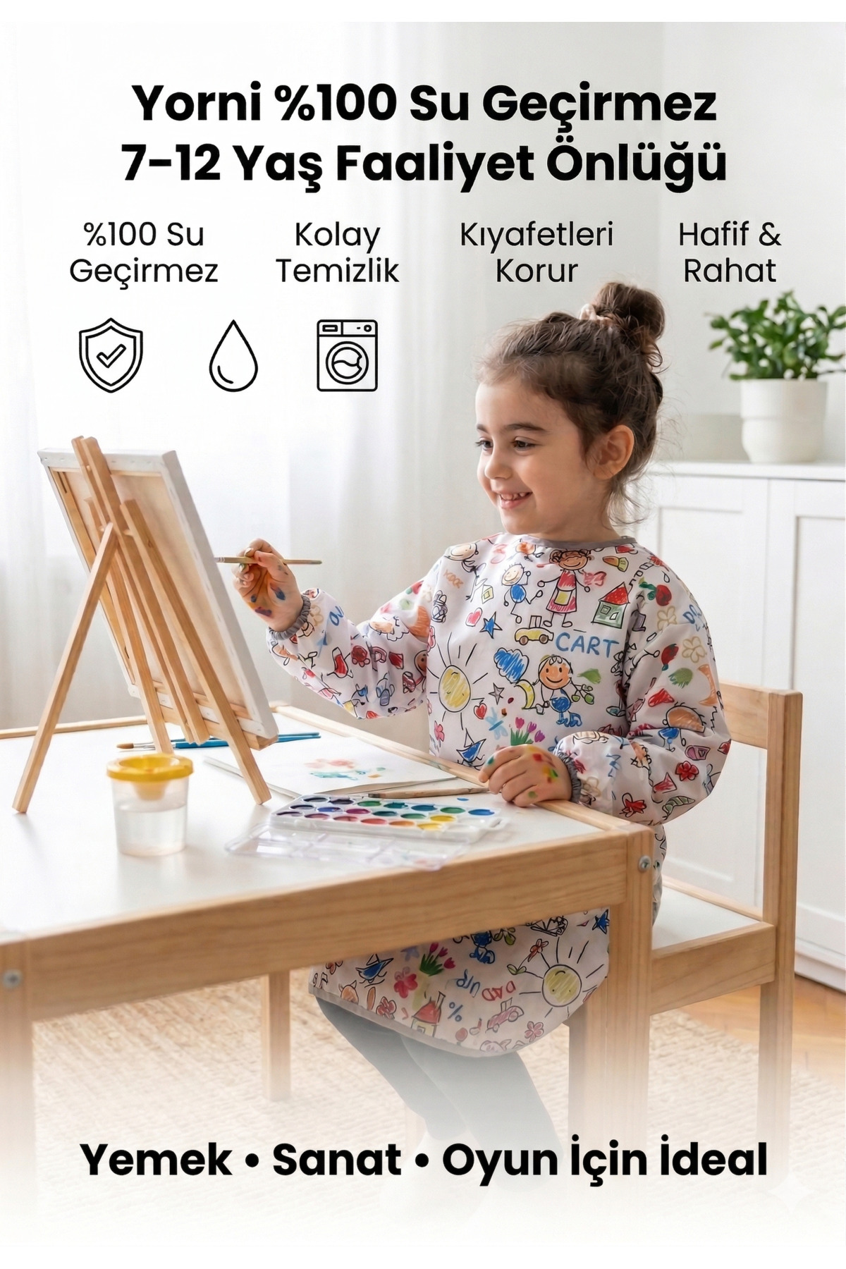 2 Pieces, Economic Set, 7-11 Years, Family and Zoo Pattern, LONG Sleeve, Liquid-Proof Activity, Baby Bib