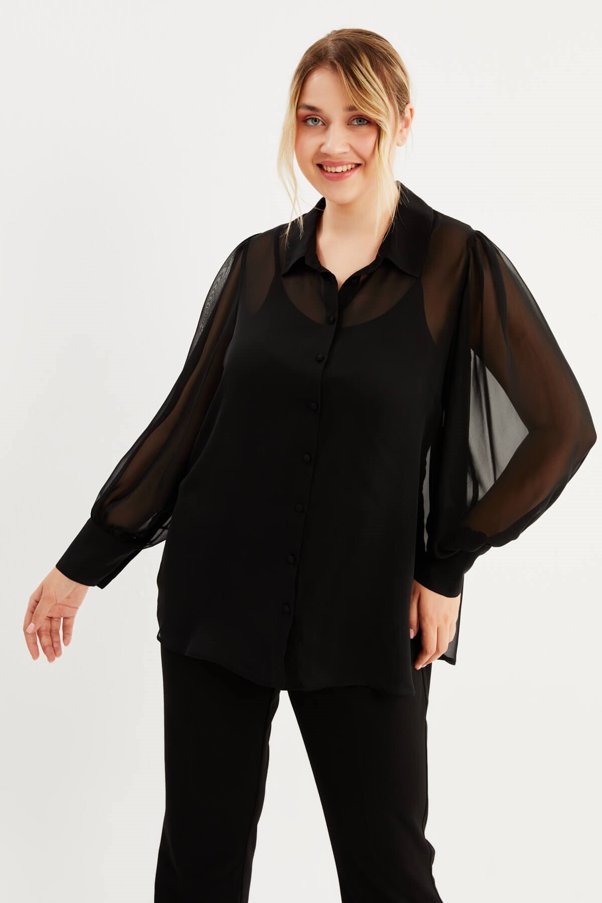 Myline  Dökümlü Şifon Gömlek - Görsel 3