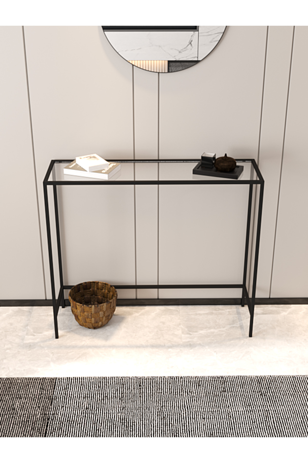 Fumo Metal Dresuar Decorative Coffee Corner Console with Black Transparent Glass
