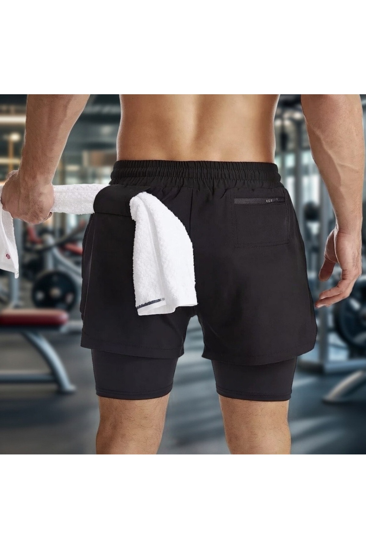 Demente  Şort içi Tayt 2 In 1 telefon cep+ havluluk Gym Ve Fitness iç Astarlı - Görsel 3