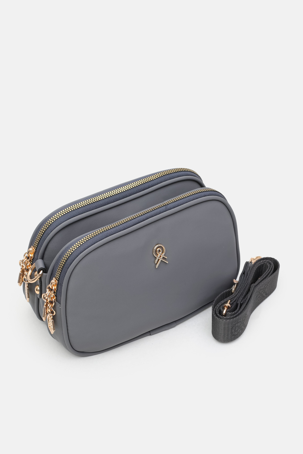 3 Compartment Buzy Satin Leather Adjustable Column Strap Casual Women's Shoulder Bag in Metallic Grey
