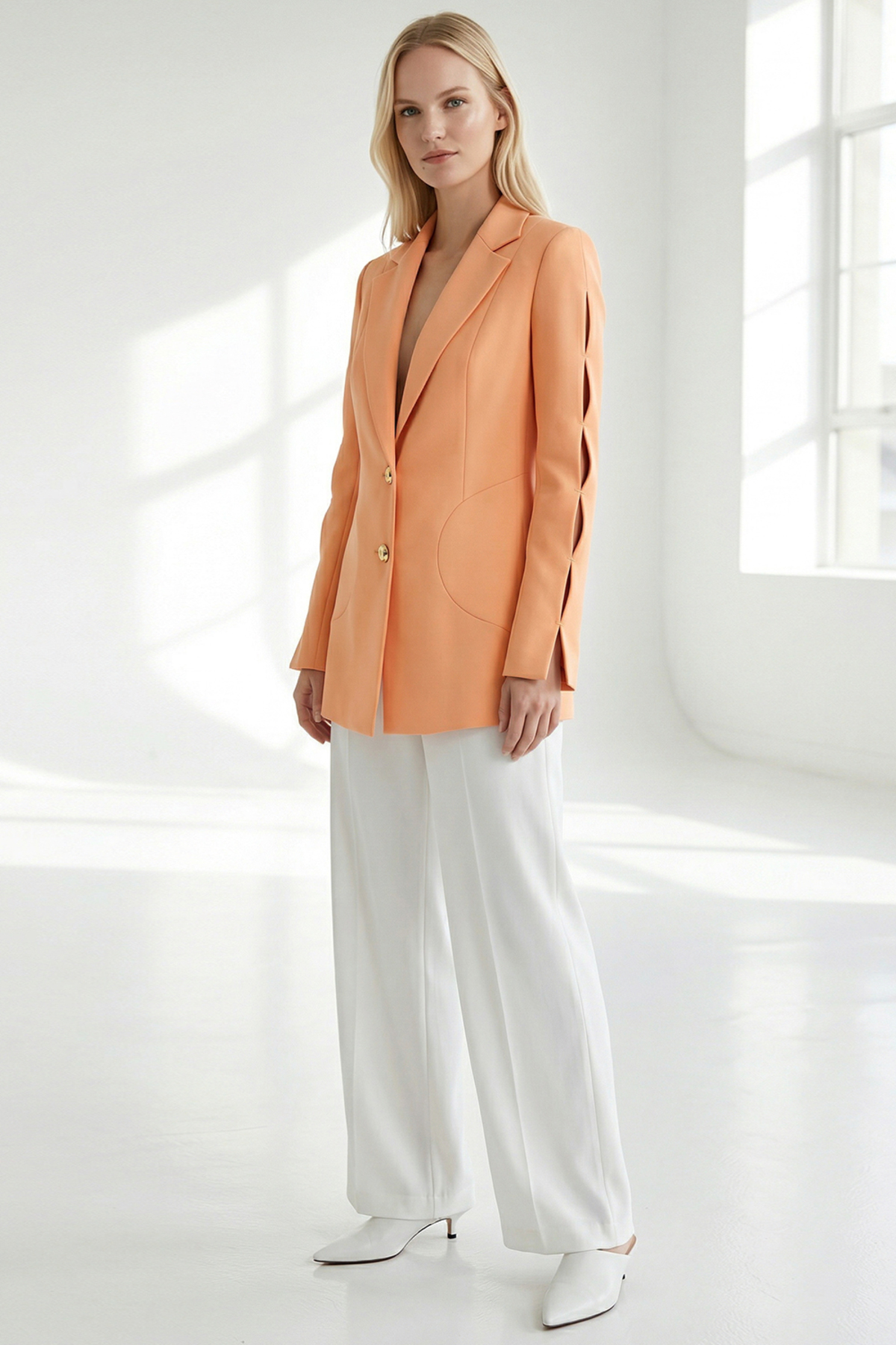 Exquise  Uzun Kol Erkek Yaka Düz Kumaş Ceket - Görsel 3