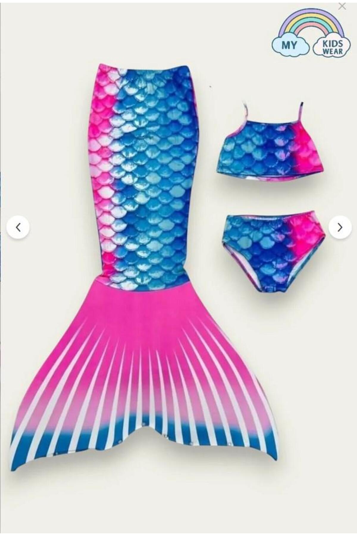 My Kids Wear Parlak Renkli Deniz Kızı Mayo Kostümü 3'lü Set 0406 fotoğrafı 3 (önizleme)