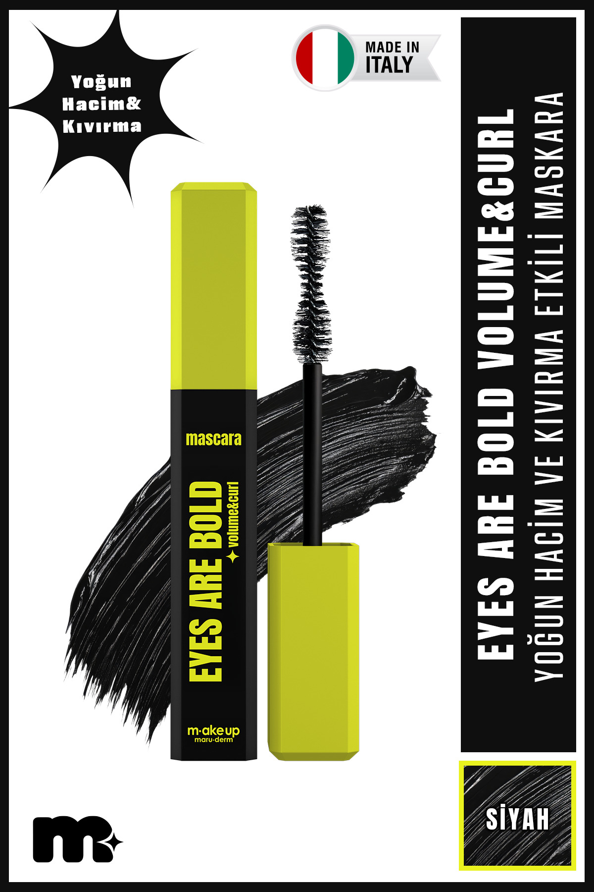 make up maruderm Yoğun Hacim ve Kıvırma Etkili Maskara – Volume & Curl Mascara — مشکی MASCARA