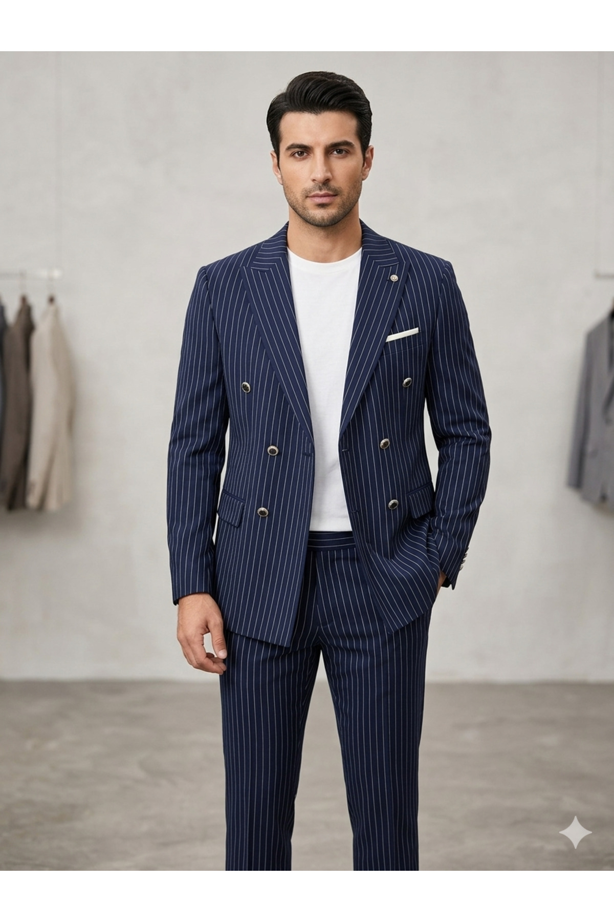 ATKGİYİM ATK Giyim Erkek Slim Fit Çizgili Kruvaze Takım ElbisE yeni trend takım elbise spor klasik kombın görsel 3