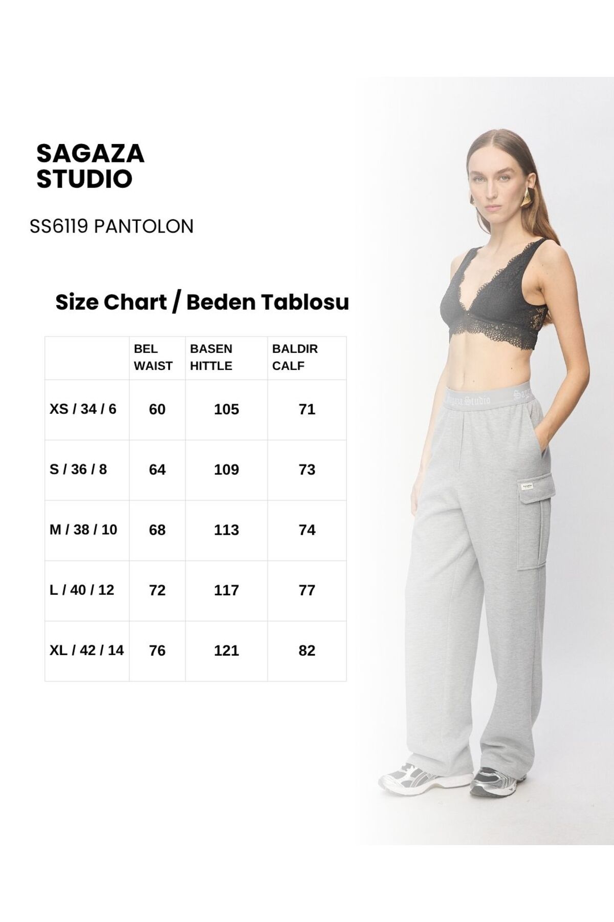 Sagaza Studio SS6119 Beli Lastikli Cep Detaylı Pantolon