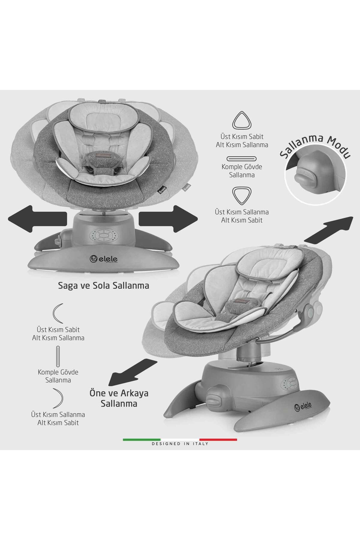 Elele Roma Lüks Elektrikli Otomatik Sallanan Ana Kucağı 360° Dönebilen Kademeli Antrasit fotoğrafı 5 (önizleme)