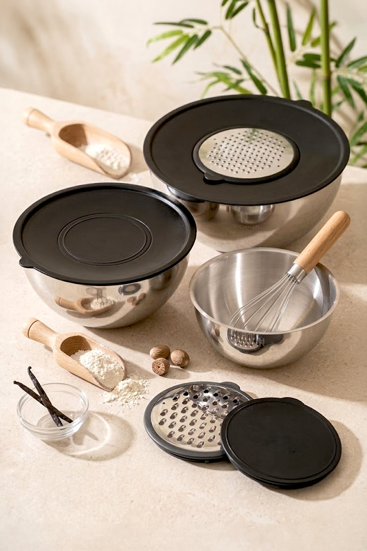 Stainless Steel Professionalia 9-Piece Grated Mixing Container and Storage Container Set Bowl