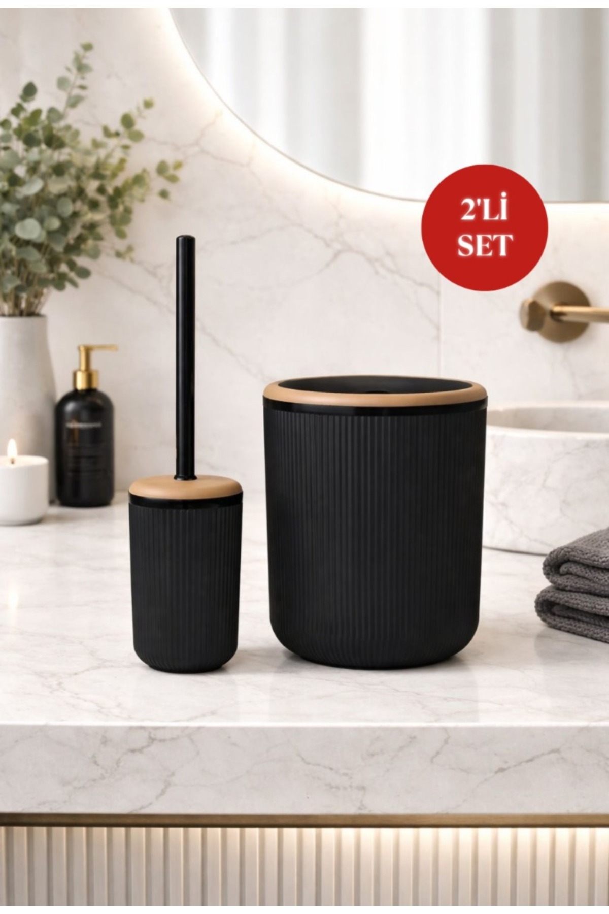 Okyanus Home Linea Due Yuvarlak 2'li Wc Kova ve Fırça Seti