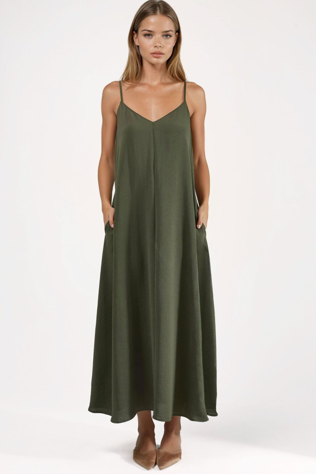V-Neck A-Form Maxi Dress