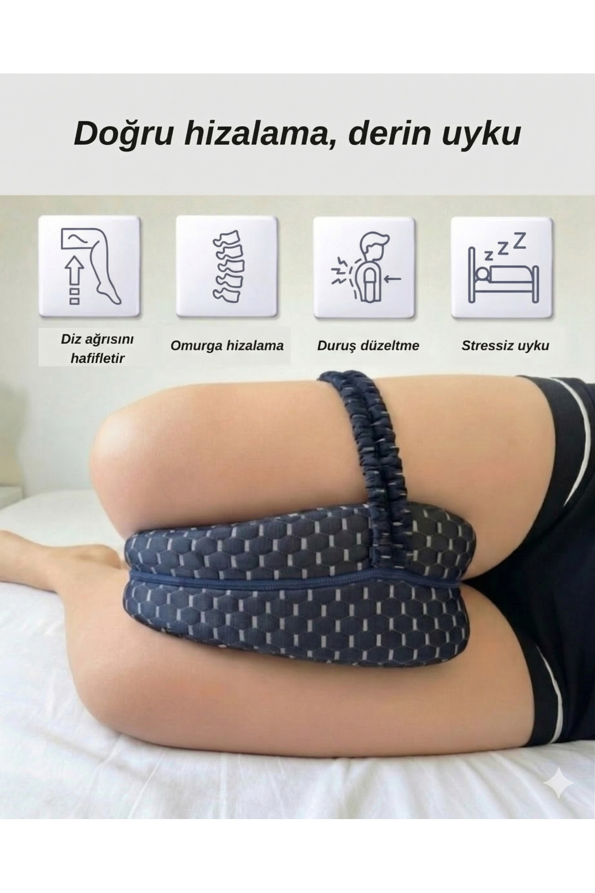 Arnee Hamileler İçin Ortopedik Bacak Arası Diz Yastığı Visco Yan Yatanlara Özel Ergonomik Uyku Minderi fotoğrafı 6 (önizleme)