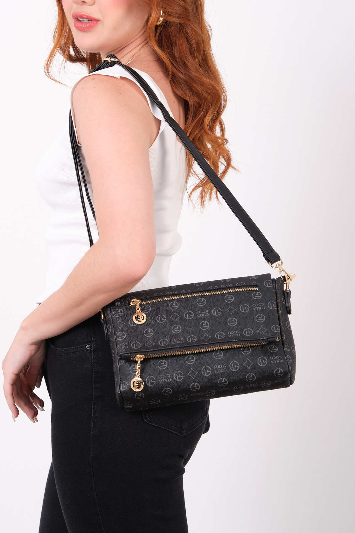 Fulla Coco Women's Monogram Portfolio Crossbody Shoulder Bag with Four Compartments Adjustable Shoulder Strap