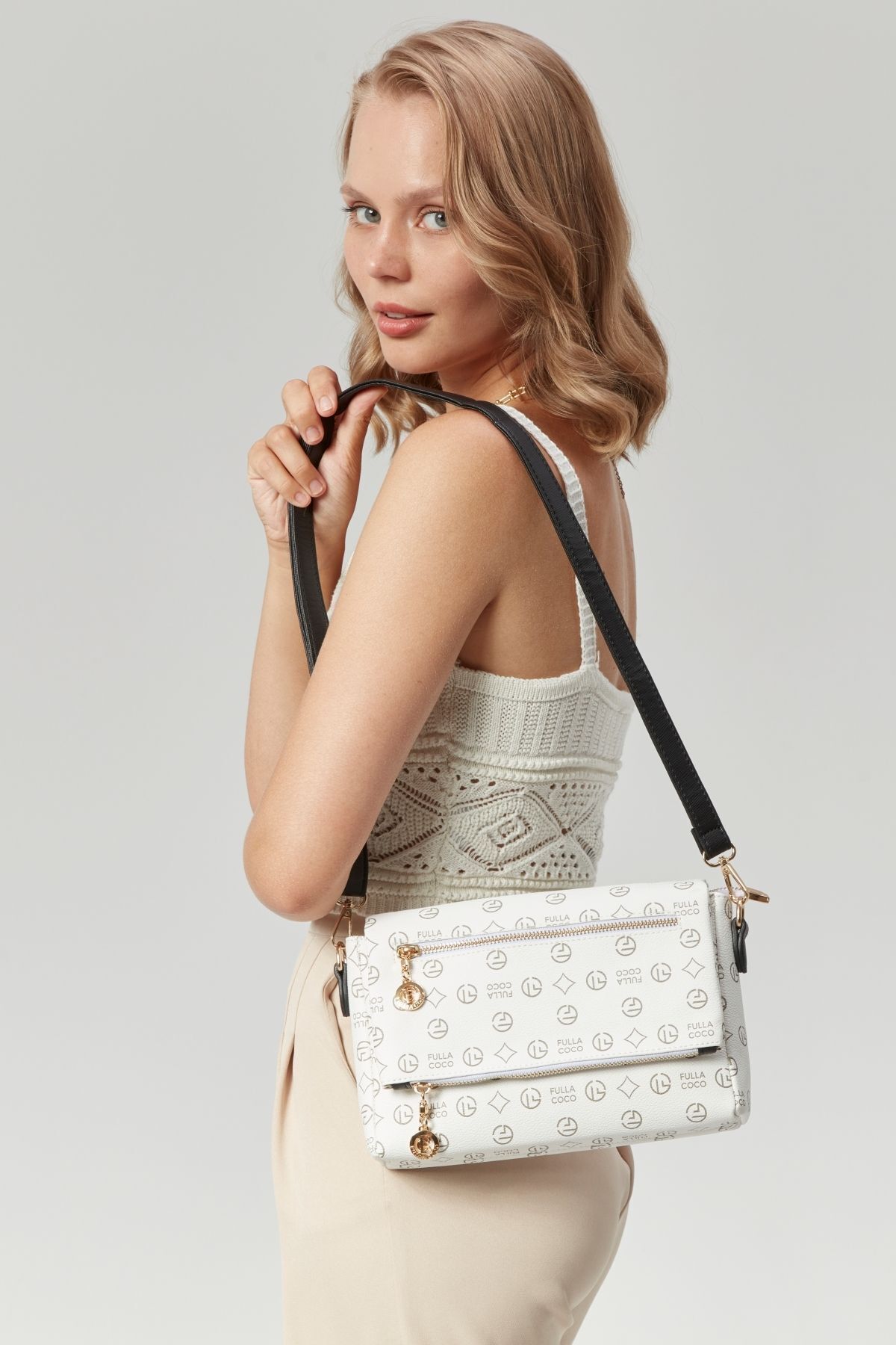 Fulla Coco Women's Monogram Portfolio Crossbody Shoulder Bag with Four Compartments Adjustable Shoulder Strap