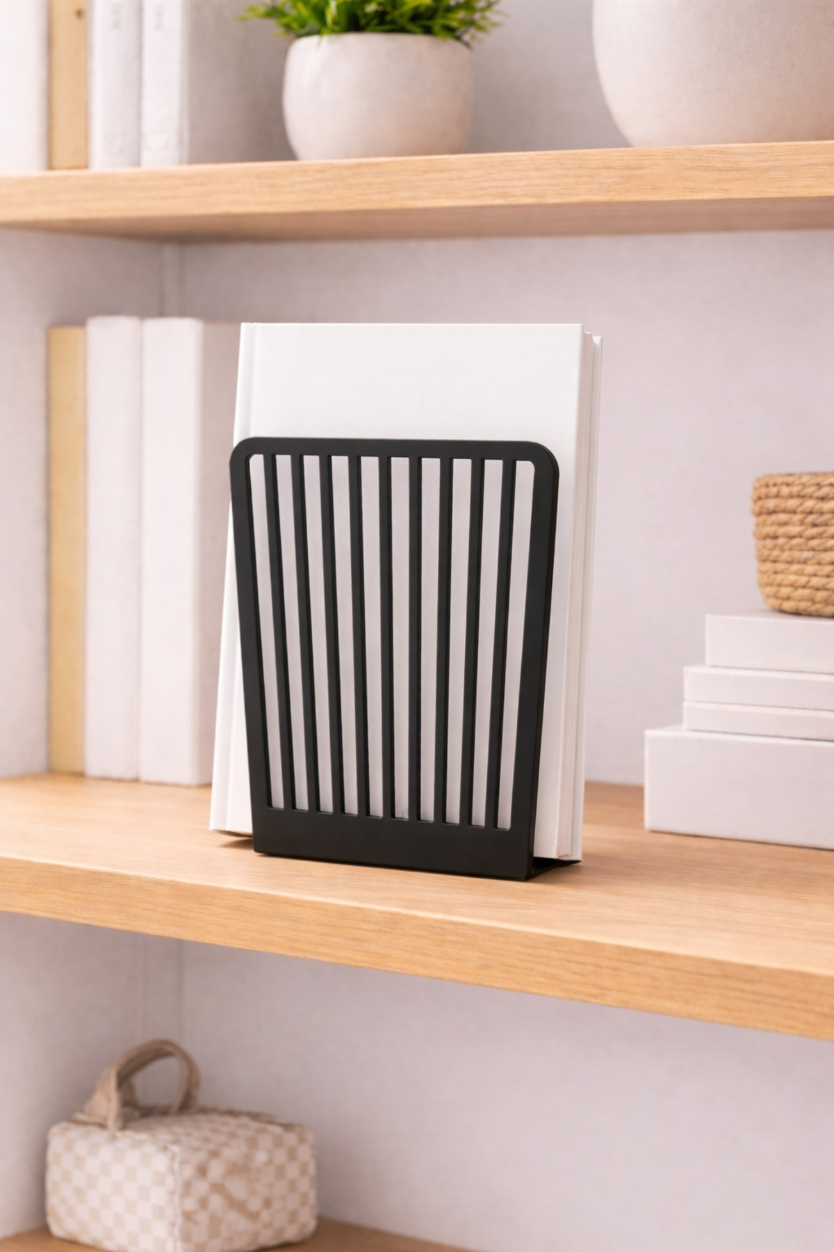 2Pcs 📙 BLACK STRIPED 📙 Decorative Metal Book Holder - Shelf Organizer BOOK UPRIGHT HOLDER