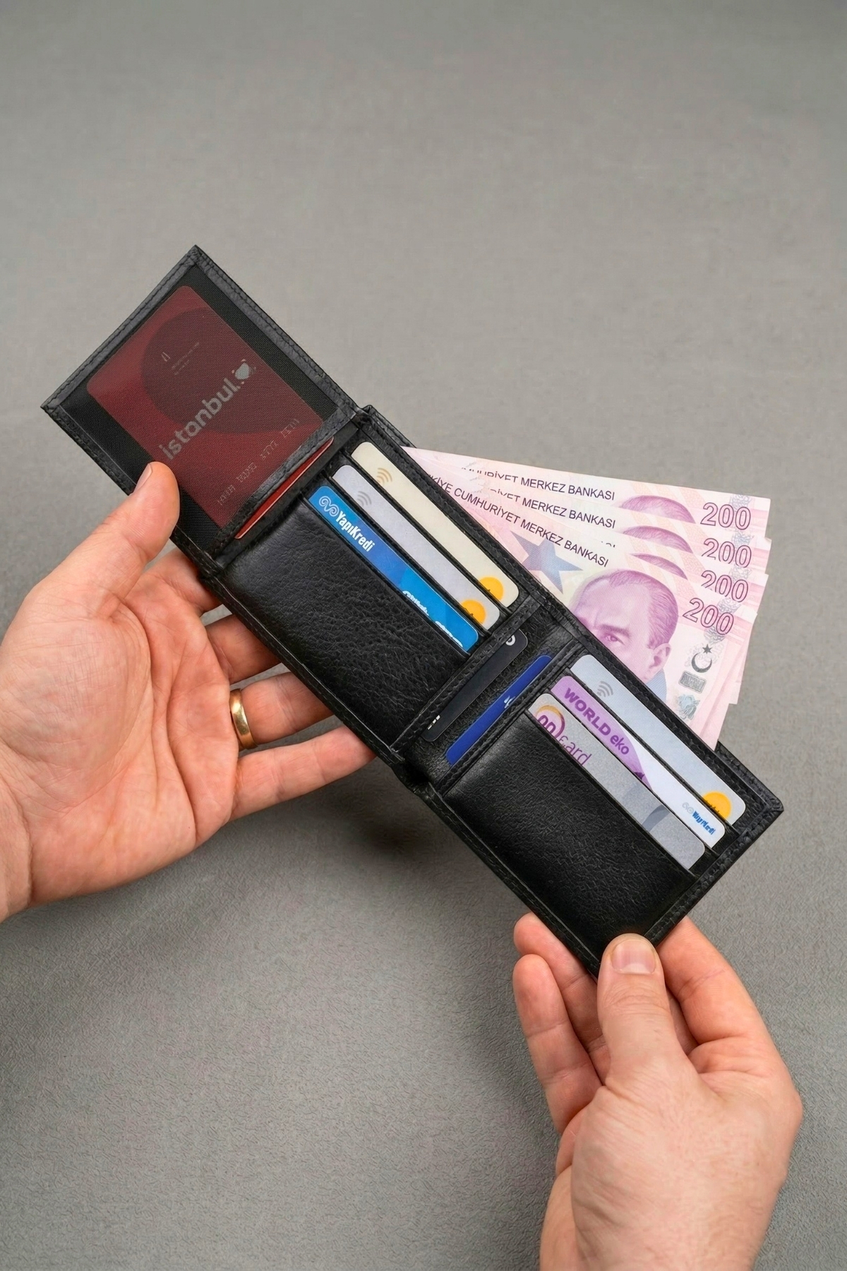 VANİLLA COLLECTİON Siyah Hakiki Deri Cüzdan Kişiye Özel İsim Baskılı 11 Kartlık Ve Çift Para Bölmeli İnce Model görsel 5