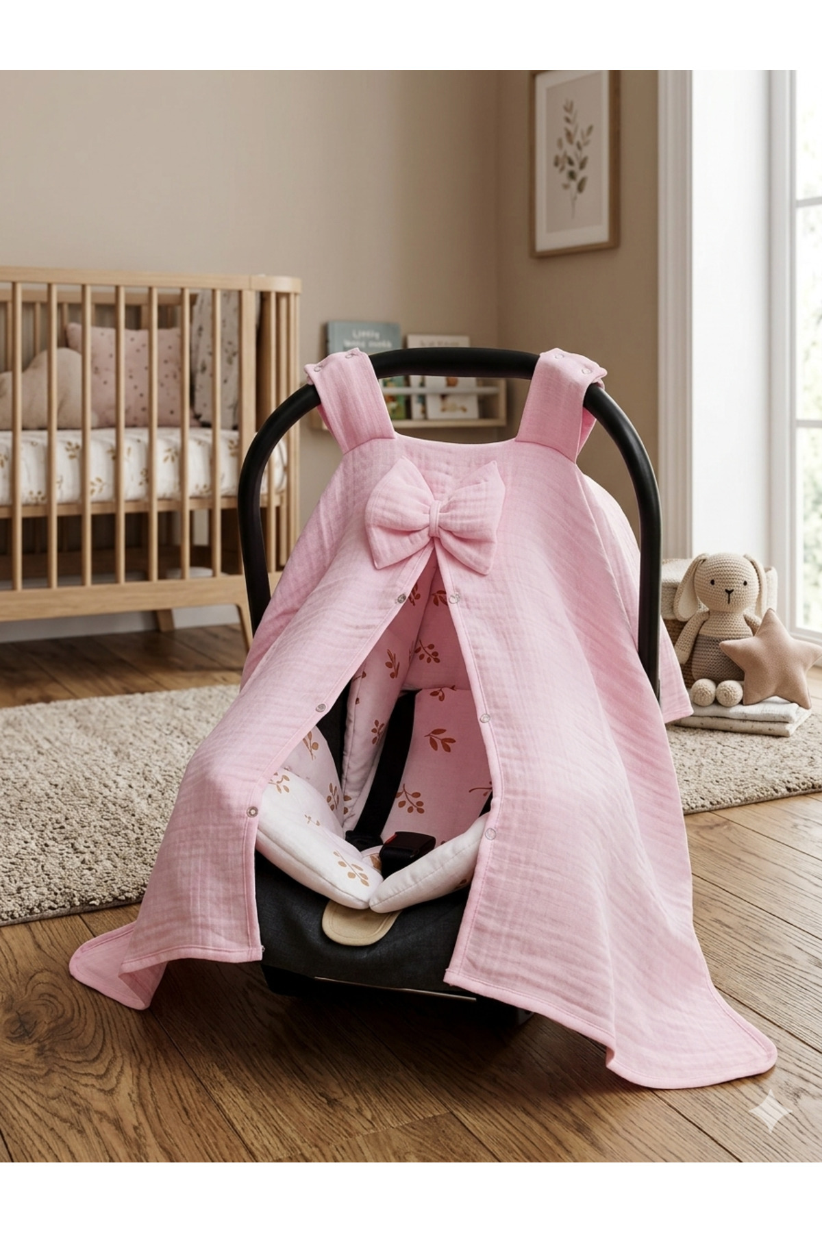 Yada Baby %100 Organik Pamuklu Kumaştan Müslin Dört Kat Minderli Puset Örtüsü Seti fotoğrafı 2 (önizleme)