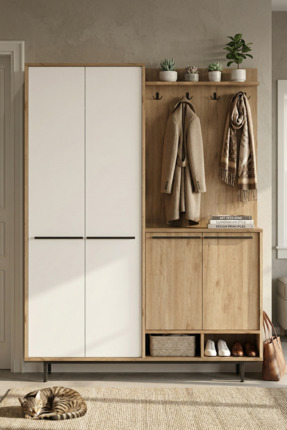 Yurudesign Oasis Portmanto Vestiyer Ayakkabılık Metal Ayaklı Sepet-Beyaz