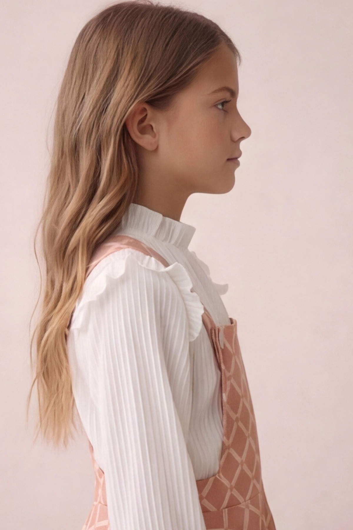 FESSHERA KİDS Kız Çocuk Baklava desen Salopet Jile ve Fitilli Bluz Takım - Fırfırlı 2'li Alt Üst Set fotoğrafı 3 (önizleme)