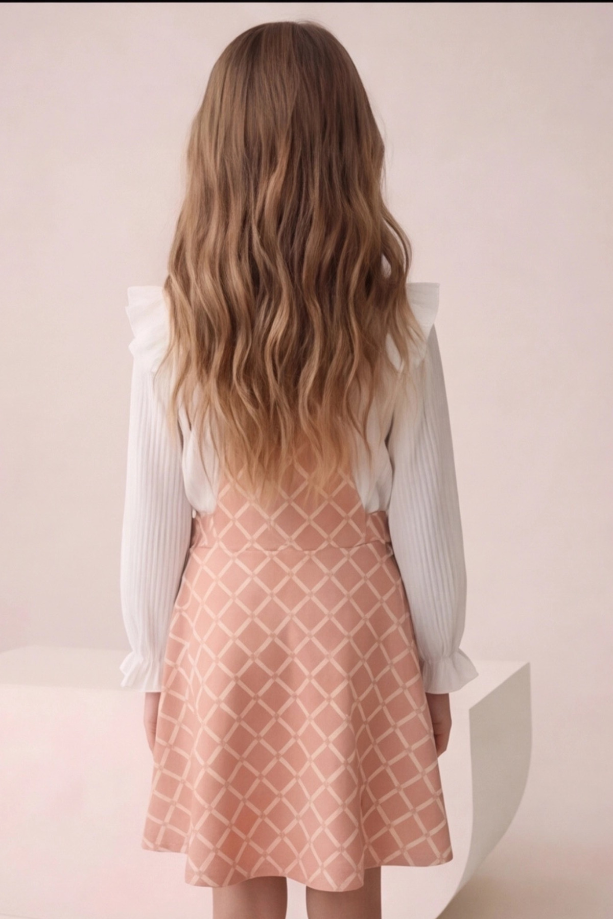 FESSHERA KİDS Kız Çocuk Baklava desen Salopet Jile ve Fitilli Bluz Takım - Fırfırlı 2'li Alt Üst Set fotoğrafı 2 (önizleme)