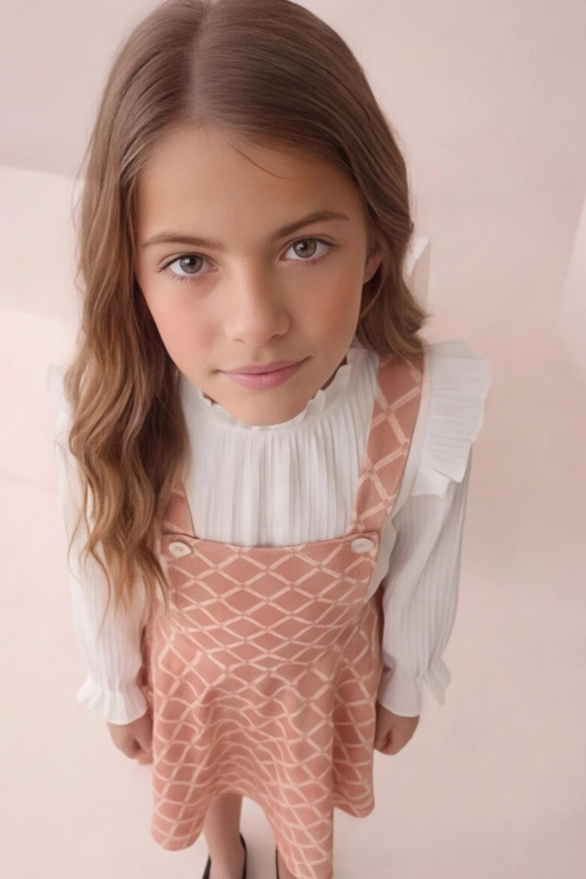 FESSHERA KİDS Kız Çocuk Baklava desen Salopet Jile ve Fitilli Bluz Takım - Fırfırlı 2'li Alt Üst Set fotoğrafı 6 (önizleme)