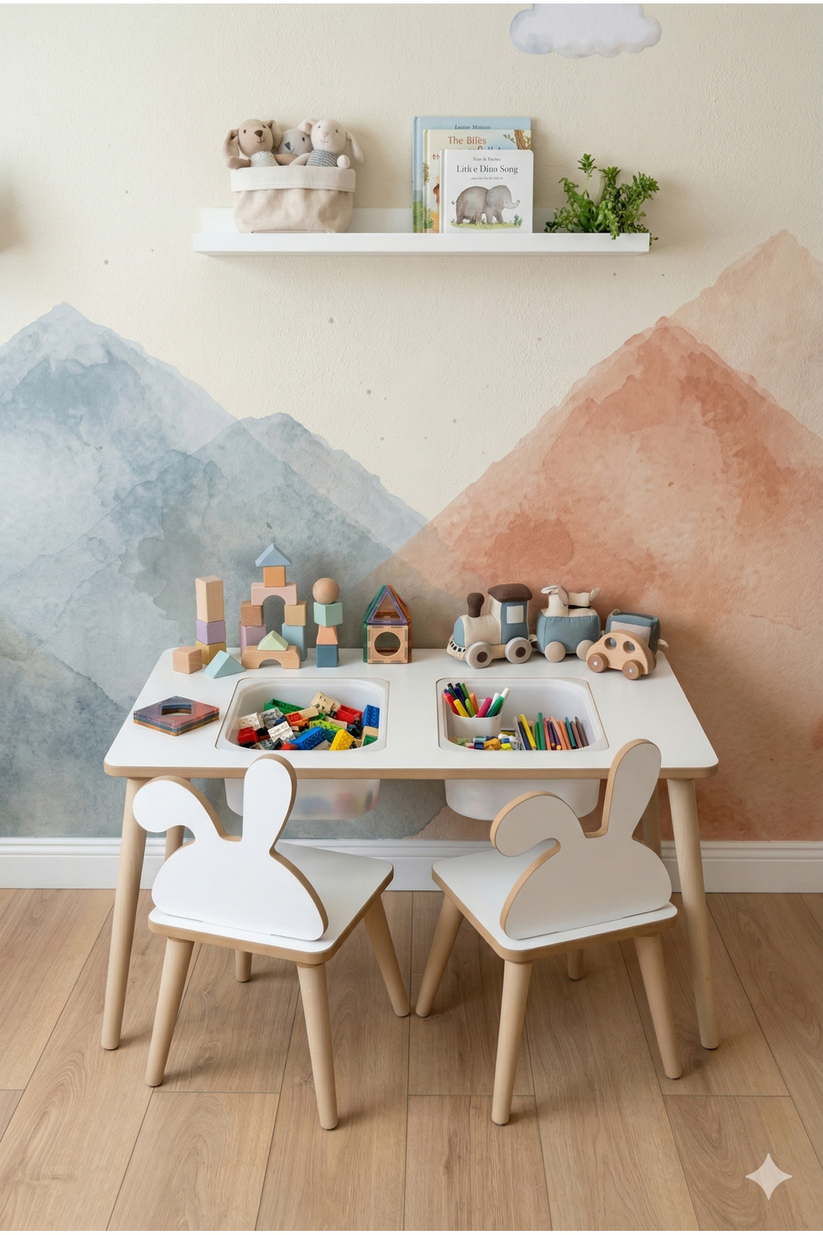 POFİTTO Montessori Çocuk Masası-oyun Masası-aktivite Masası-etkinlik Masası Takımı 2 Tavşan Sandalye fotoğrafı 4 (önizleme)