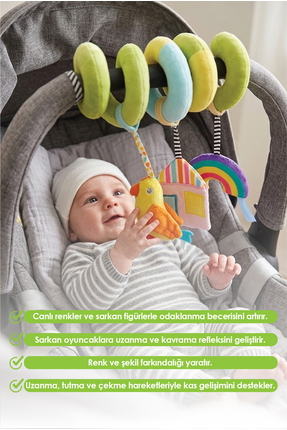 ŞENOL OYUNCAK Bebek Arabası- Puset- Beşik Oyuncağı Spiral Çıngıraklı Peluş Ak...