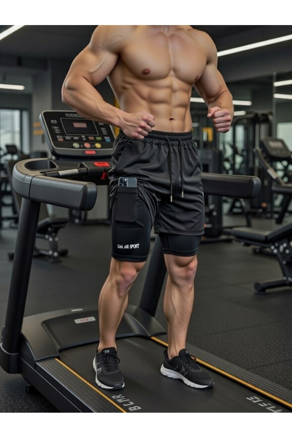 Demente  Şort içi Tayt 2 In 1 telefon cep+ havluluk Gym Ve Fitness iç Astarlı - Görsel 4