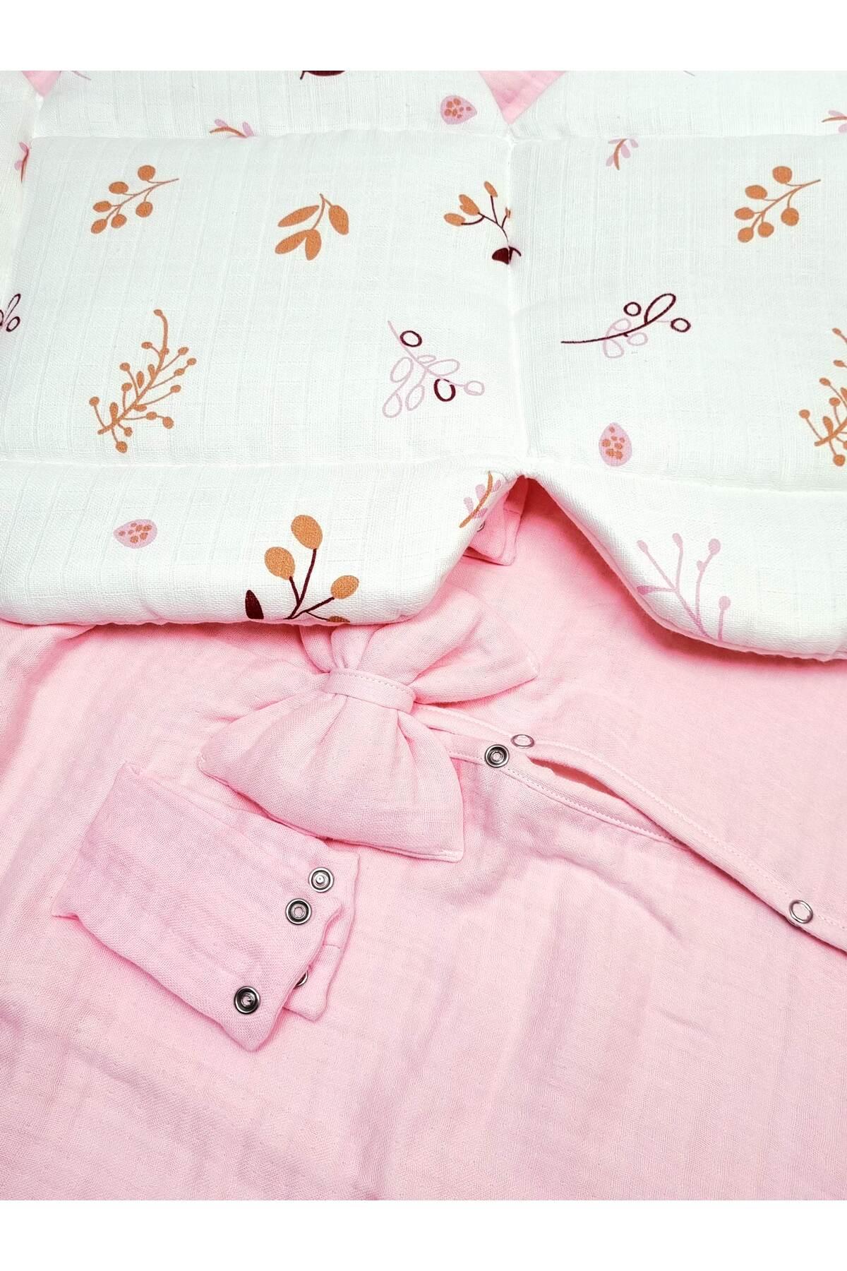 Yada Baby %100 Organik Pamuklu Kumaştan Müslin Dört Kat Minderli Puset Örtüsü Seti fotoğrafı 5 (önizleme)