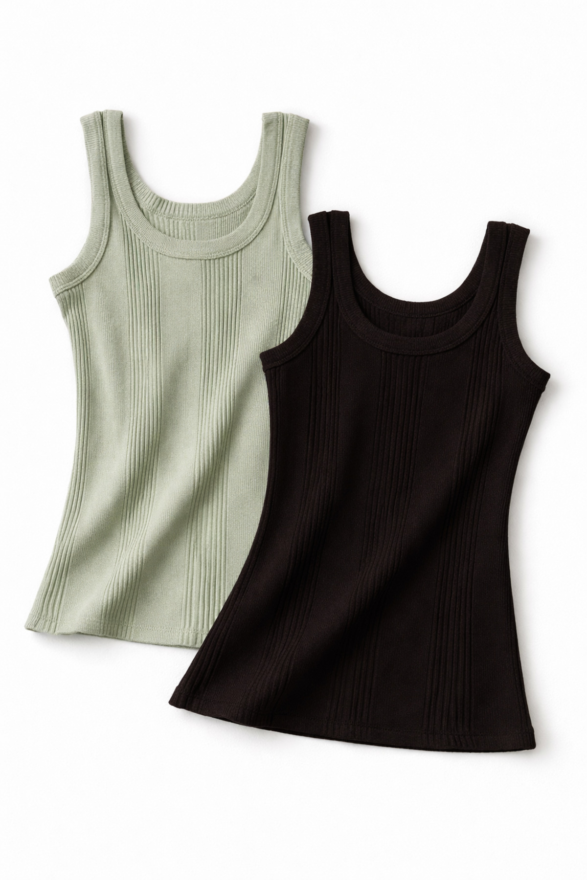 Cotton Combed Cotton Camisole Fabric Thick Strap Oval Neck Black and Green Color Women's 2-Piece T-shirt Singlet
