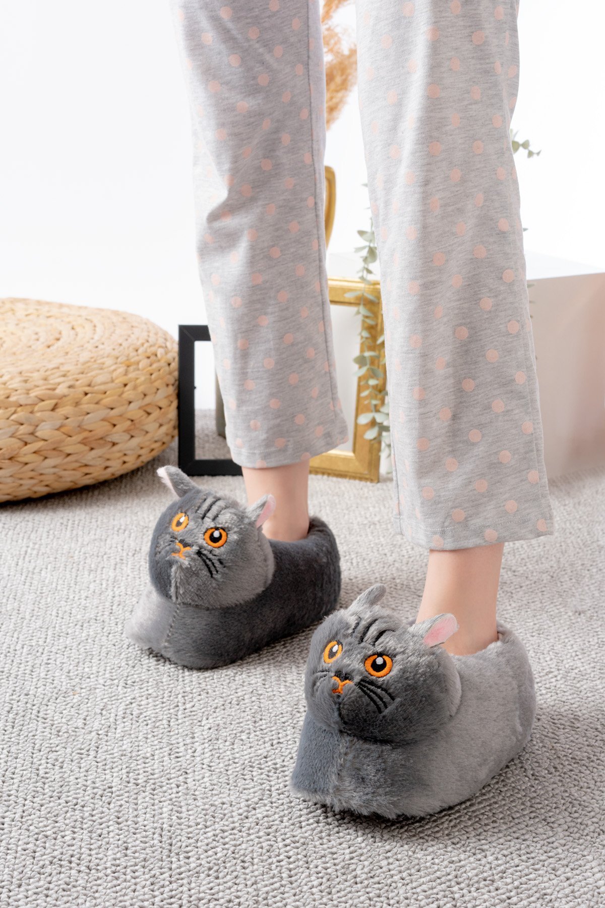 Slipcat Kedi Figürlü Peluş Panduf Ev Pandufu Unisex görsel 3