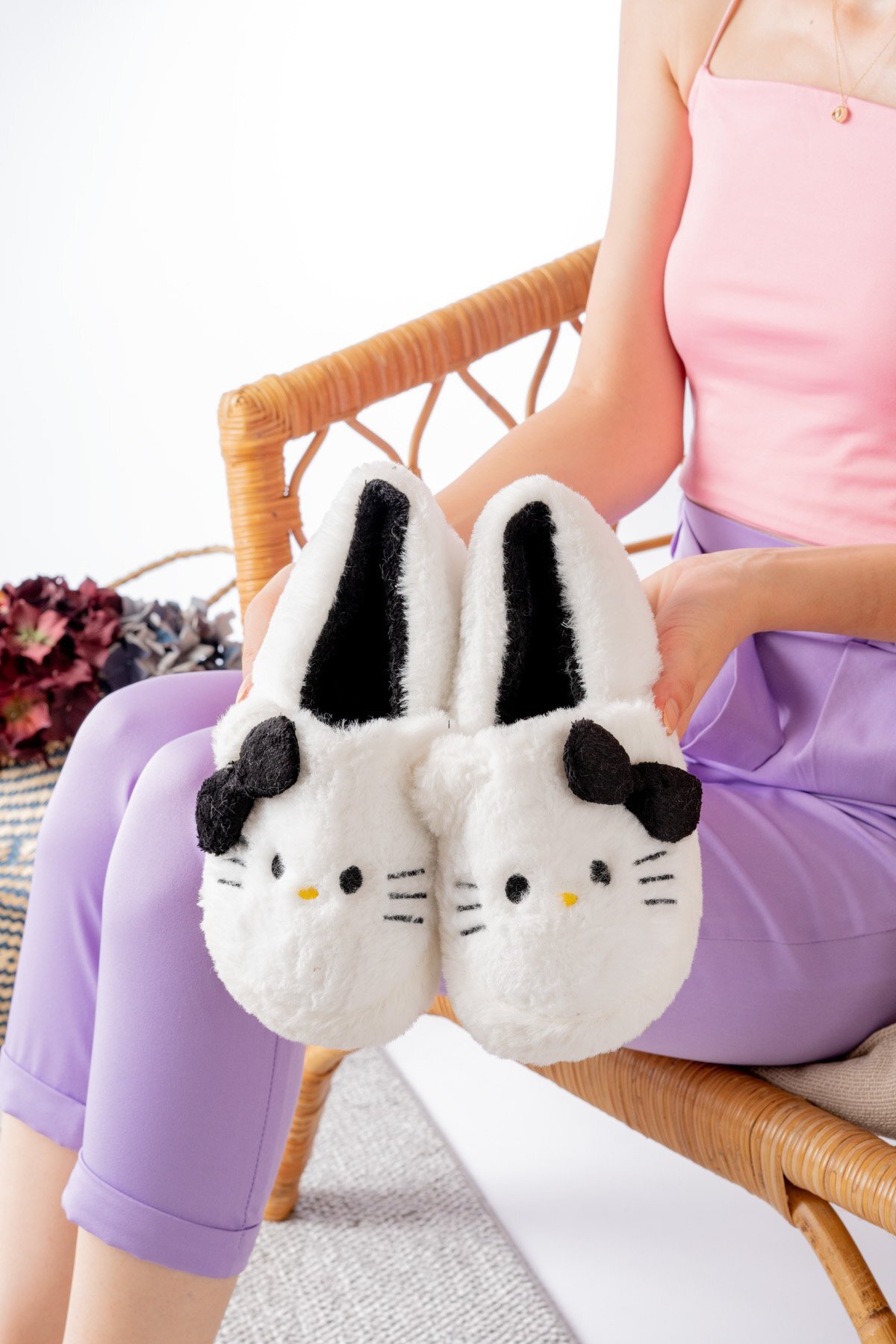 Slipcat Yumuşak Tüylü Peluş Panduf Terlik Ev Kadın Panduf