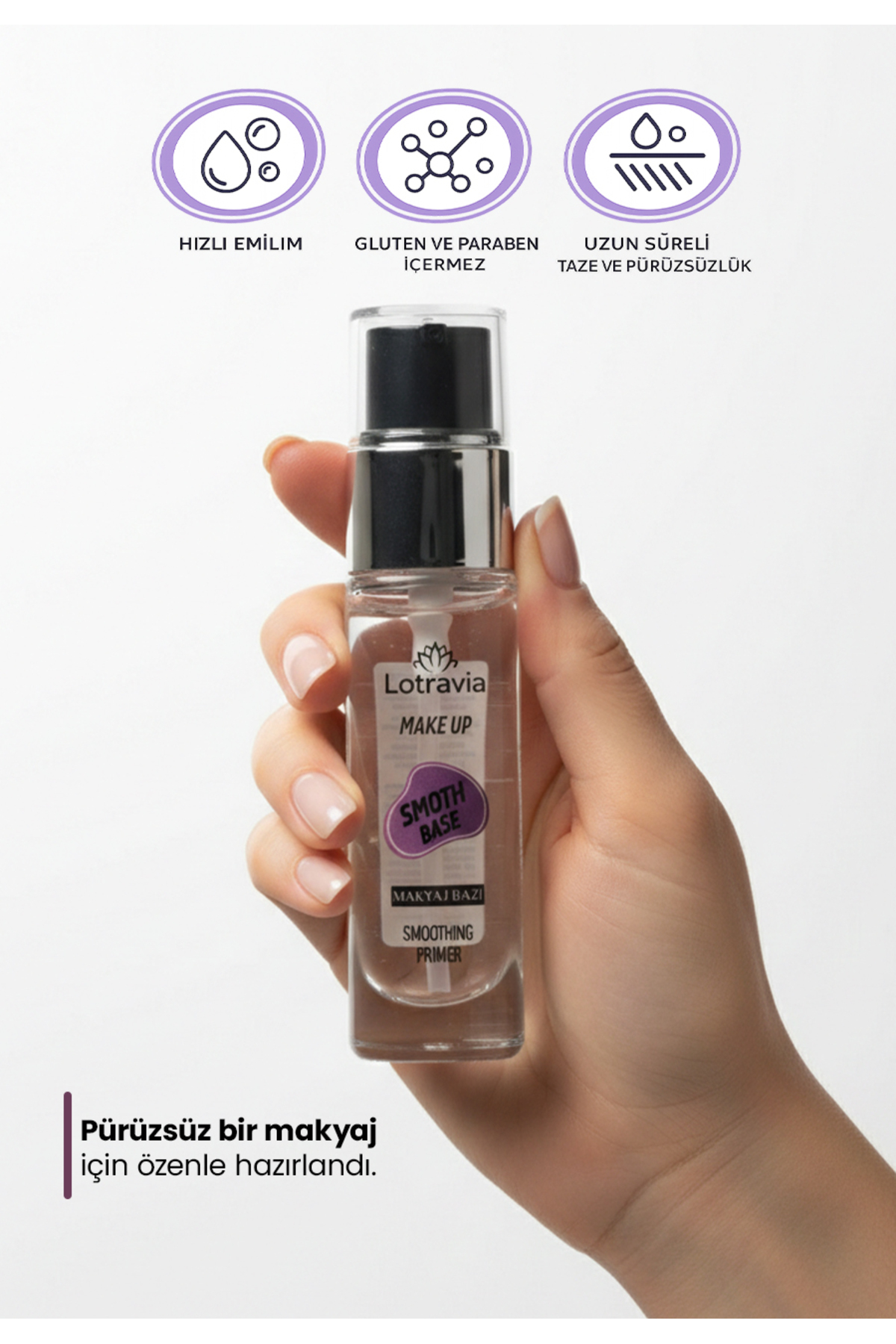 Smoth Base Makyaj Bazı Smoothing Primer 30 ml | Pore-Blurring & Smoothing — سفید Lotraviamakyajbazı — تصویر 2 از 6