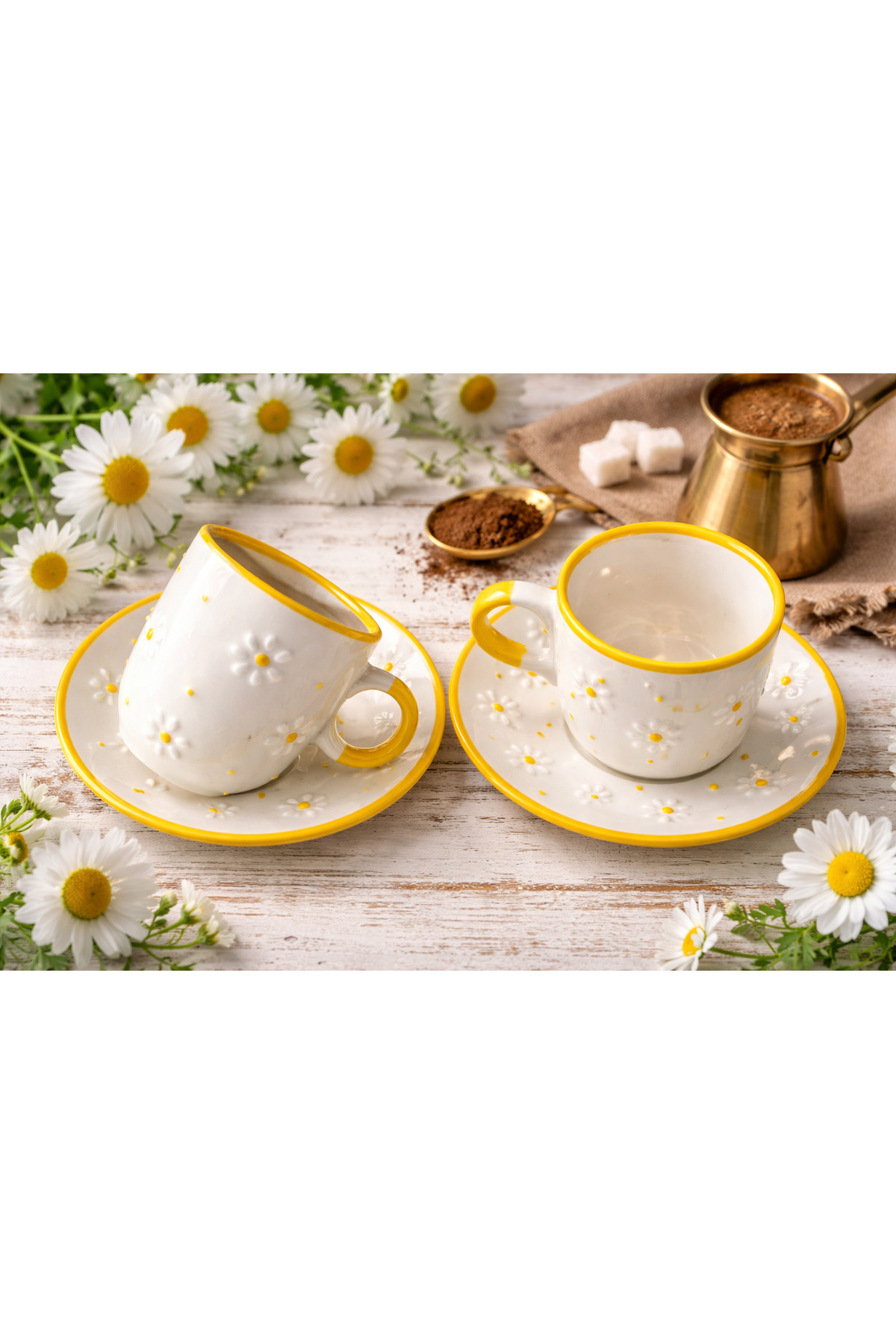 HANDMADE CERAMIC EMBOSSED COFFEE CUP SET OF 2