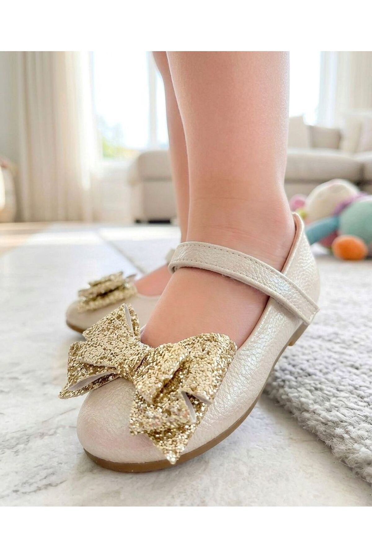 Girls Orthopedic Sequin Bow Detailed Flat Shoes, Kids Orthopedic Flat Shoes