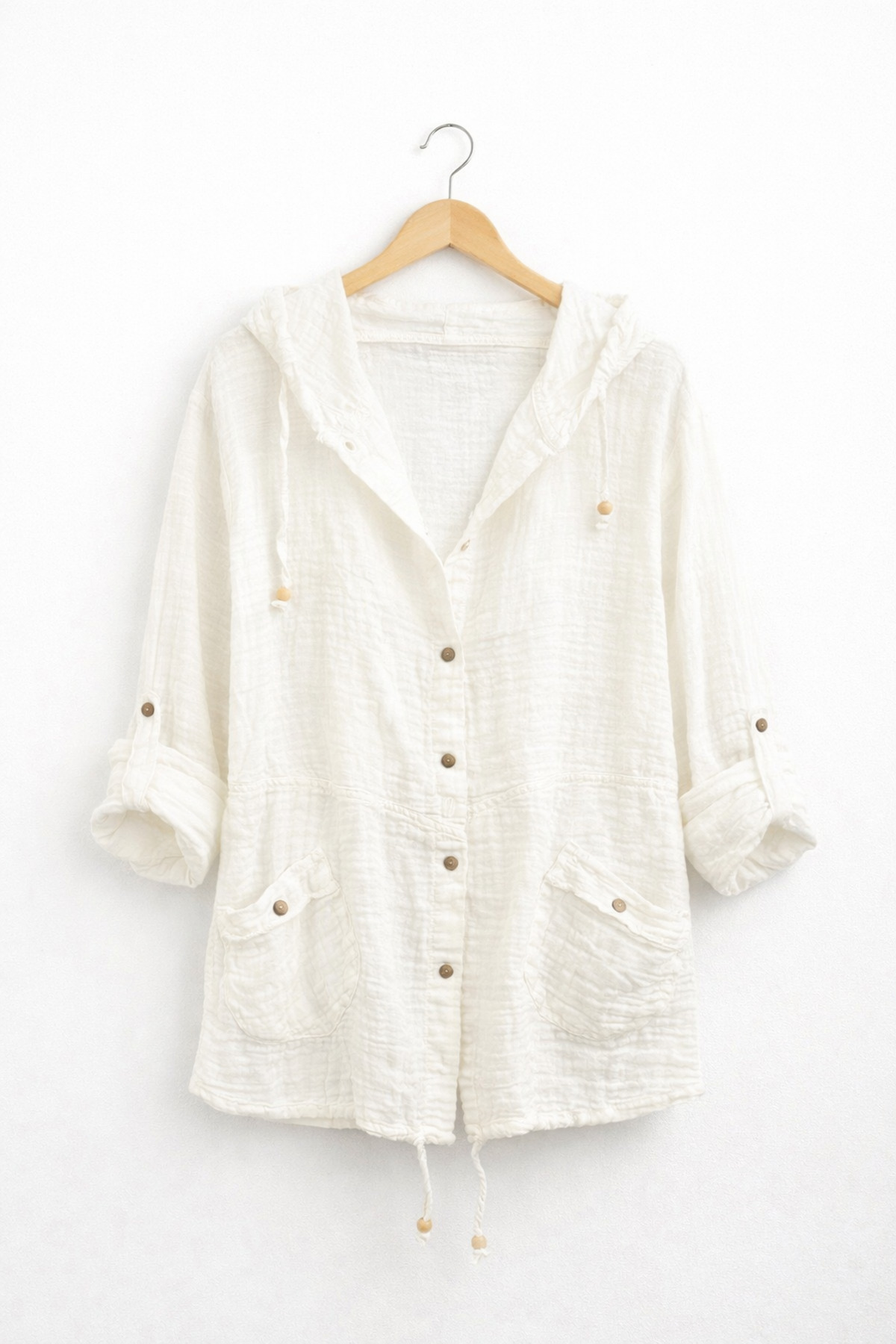 cottonheim  Kapüşonlu Müslin Ceket – Doğal Pamuklu, Nefes Alan, Salaş Kesim Yazlık Ceket - Görsel 2