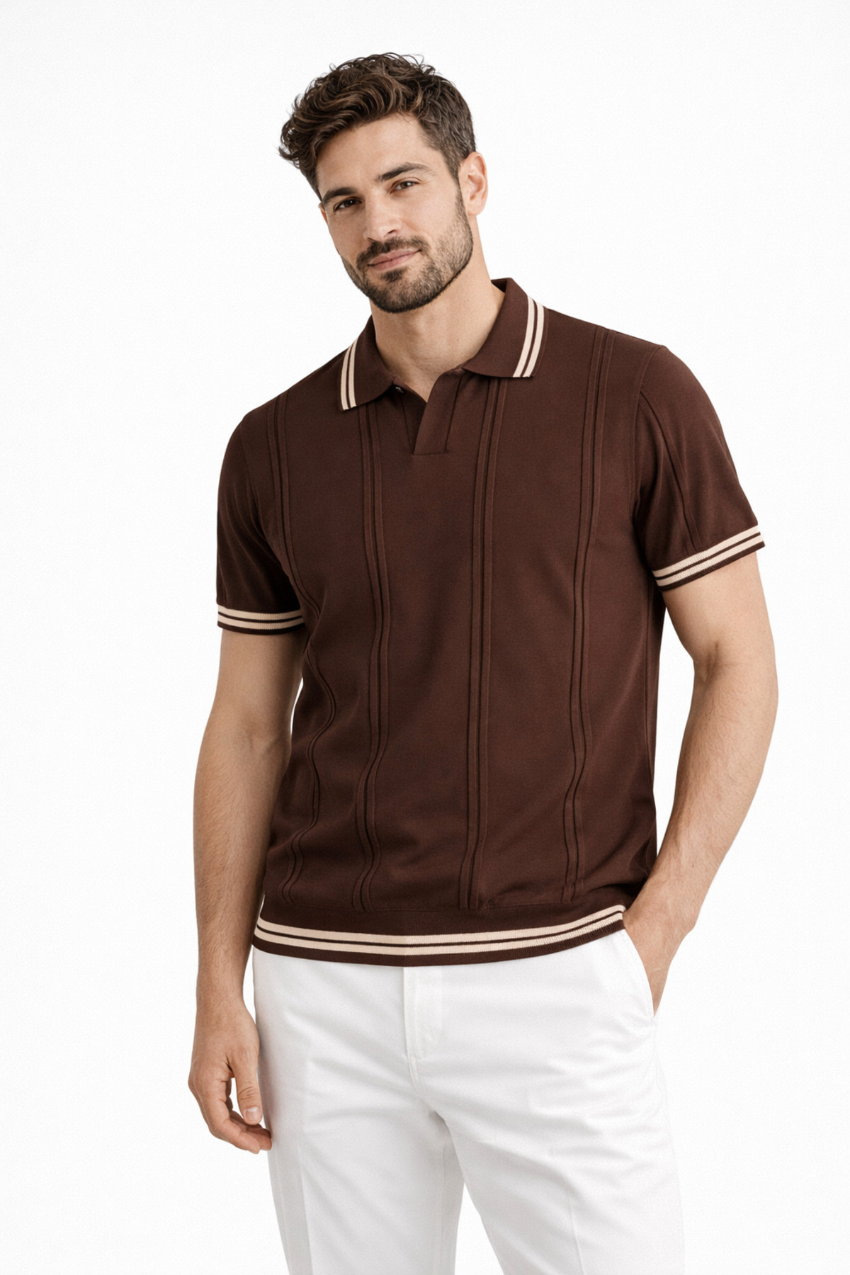 KAREL BUTİK Men's Brown Regular Fit Polo Neck T-Shirt- Trendyol