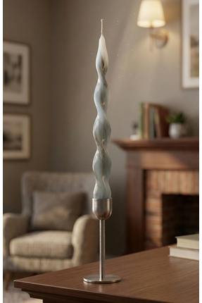 inci mum Spiral Burgulu Şamdan Mum Siyah Ebruli