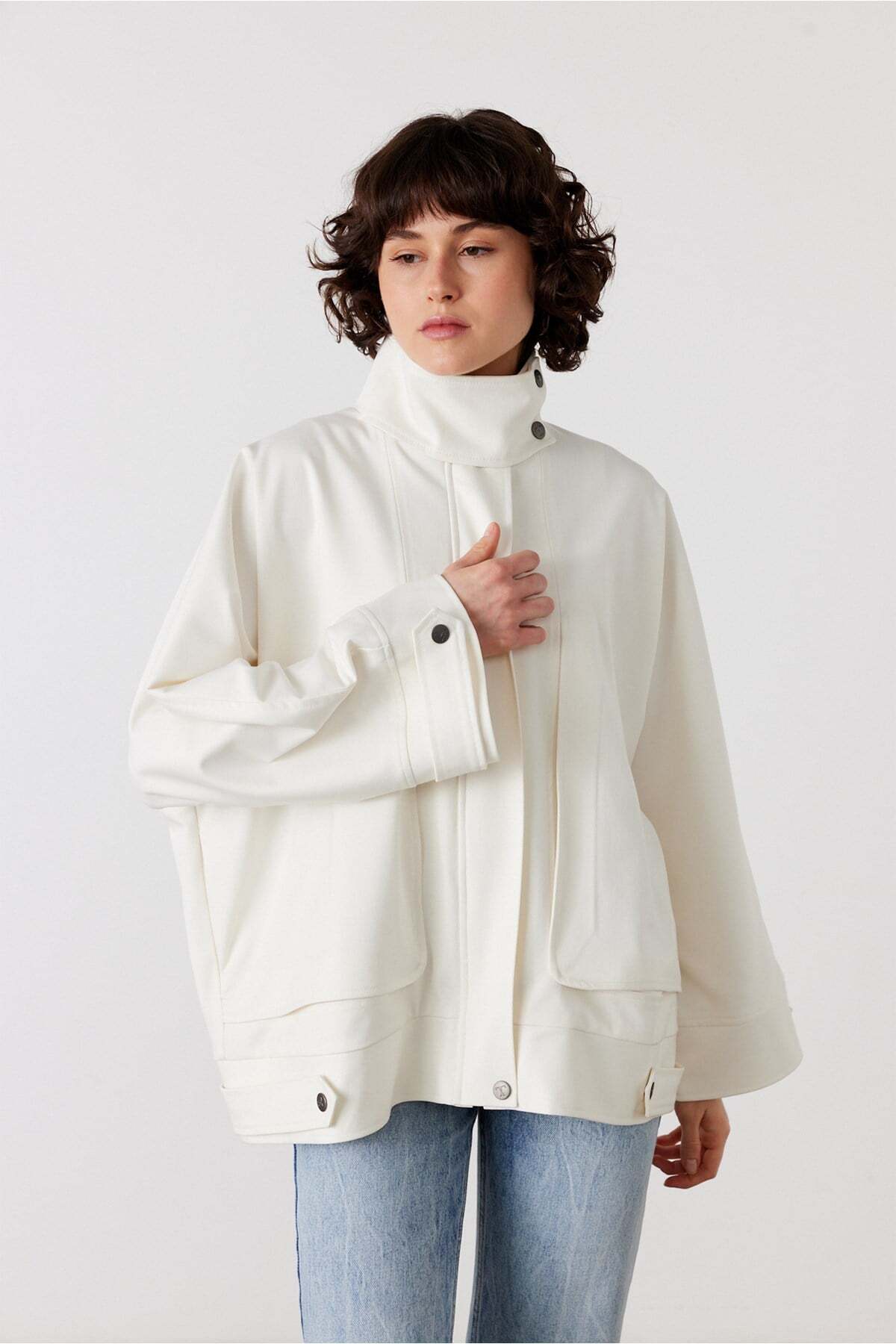 FACETTE Scarlet Gabardin Oversize Ceket Ekru görsel 5