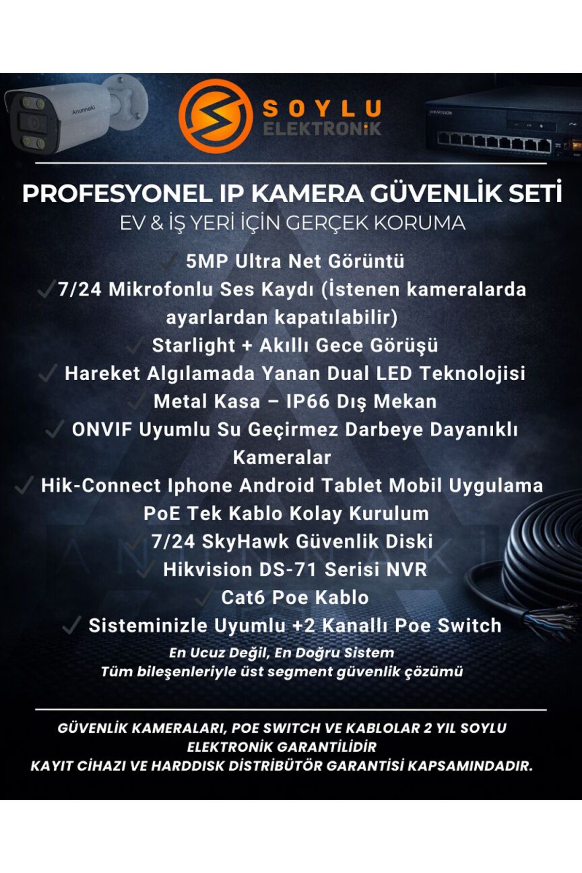 Hsc bilişim 48'Li 5Mp Poe Ip Kamera Seti | Çift Hikvision Nvr Sistemi | Ses Kayıtlı | 2Tb Hdd | Metal Kasa İç/Dı fotoğrafı 2 (önizleme)