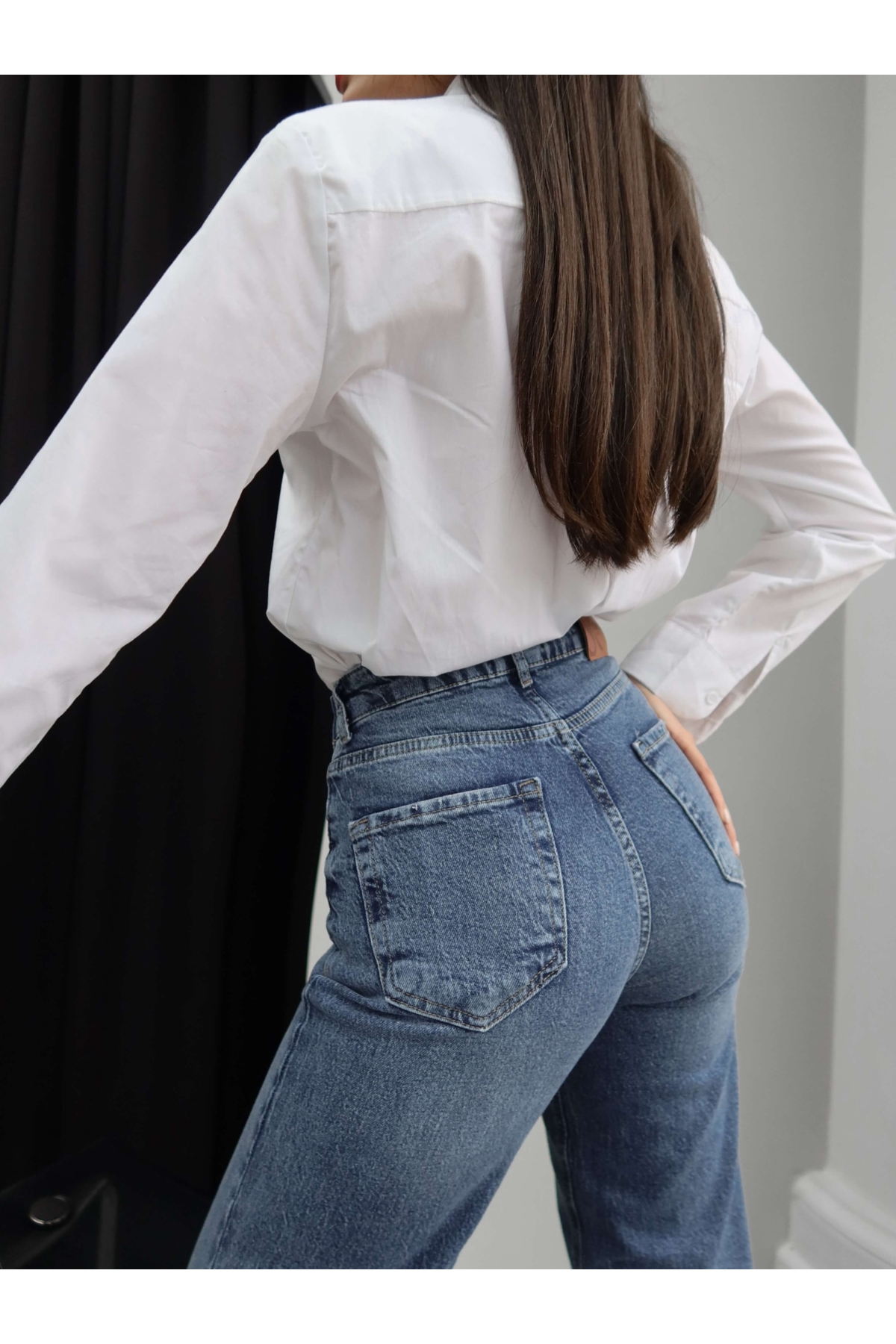 ESRAHELVACI Çapraz Bel Detaylı Wide Leg Jean görsel 7