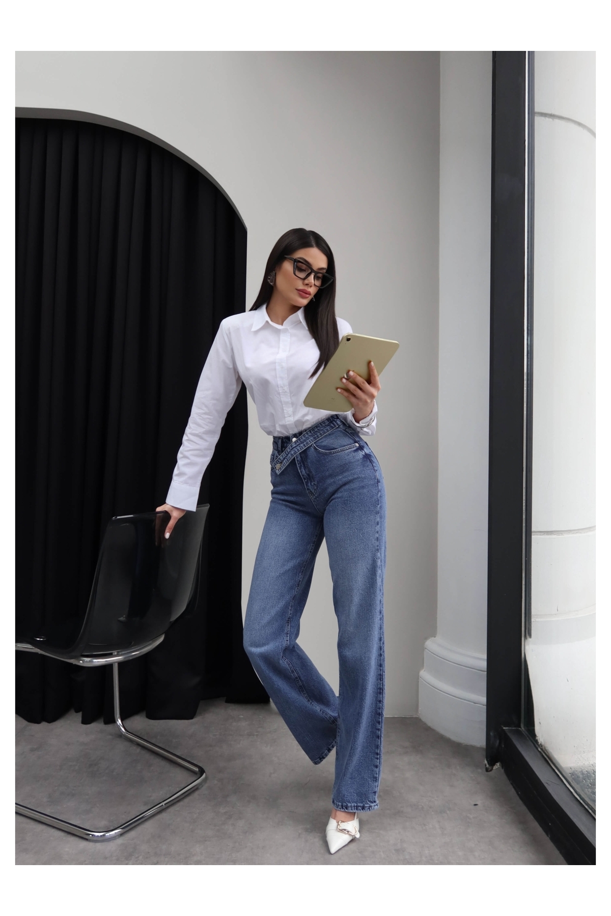 ESRAHELVACI Çapraz Bel Detaylı Wide Leg Jean görsel 2
