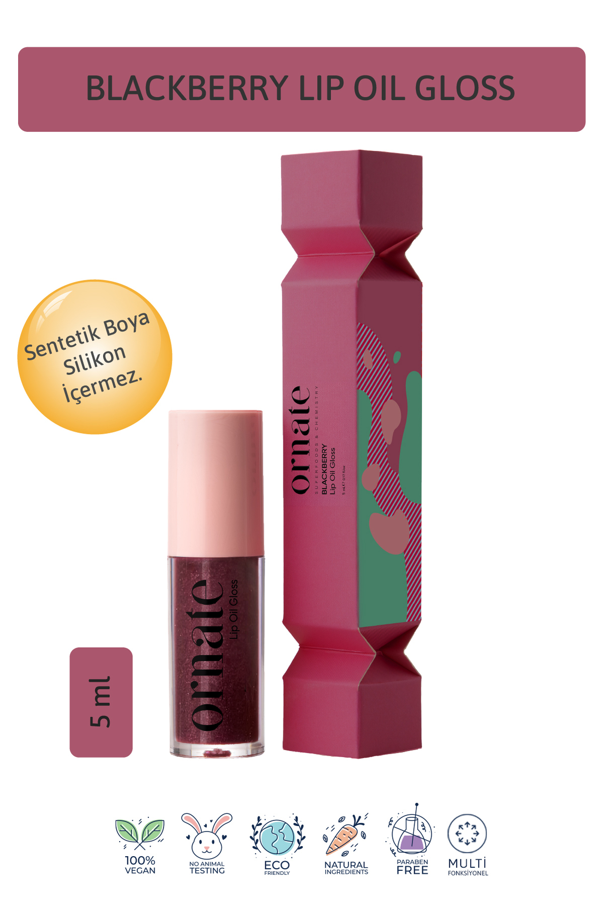 ORNATE Blackberry Lip Oil Gloss Dolgunlaştırıcı Efekt Nemlendirici, Parlatıcı Simli Dudak Yağı Böğürtlen 5 ml - Fiyatı, Yorumları