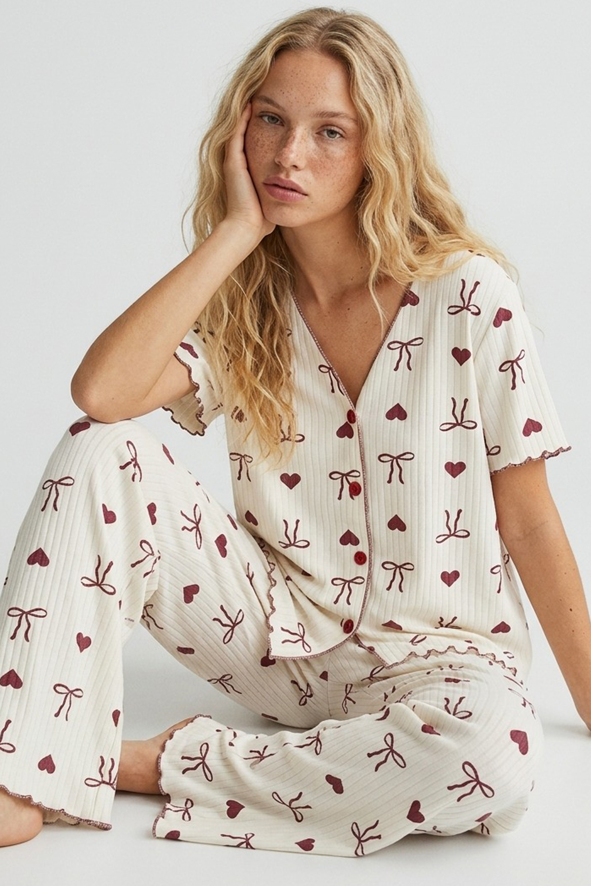 Siyah İnci Ecru Burgundy Bow Patterned Soft Tuşe Summer Ribbed Cotton Knitted...