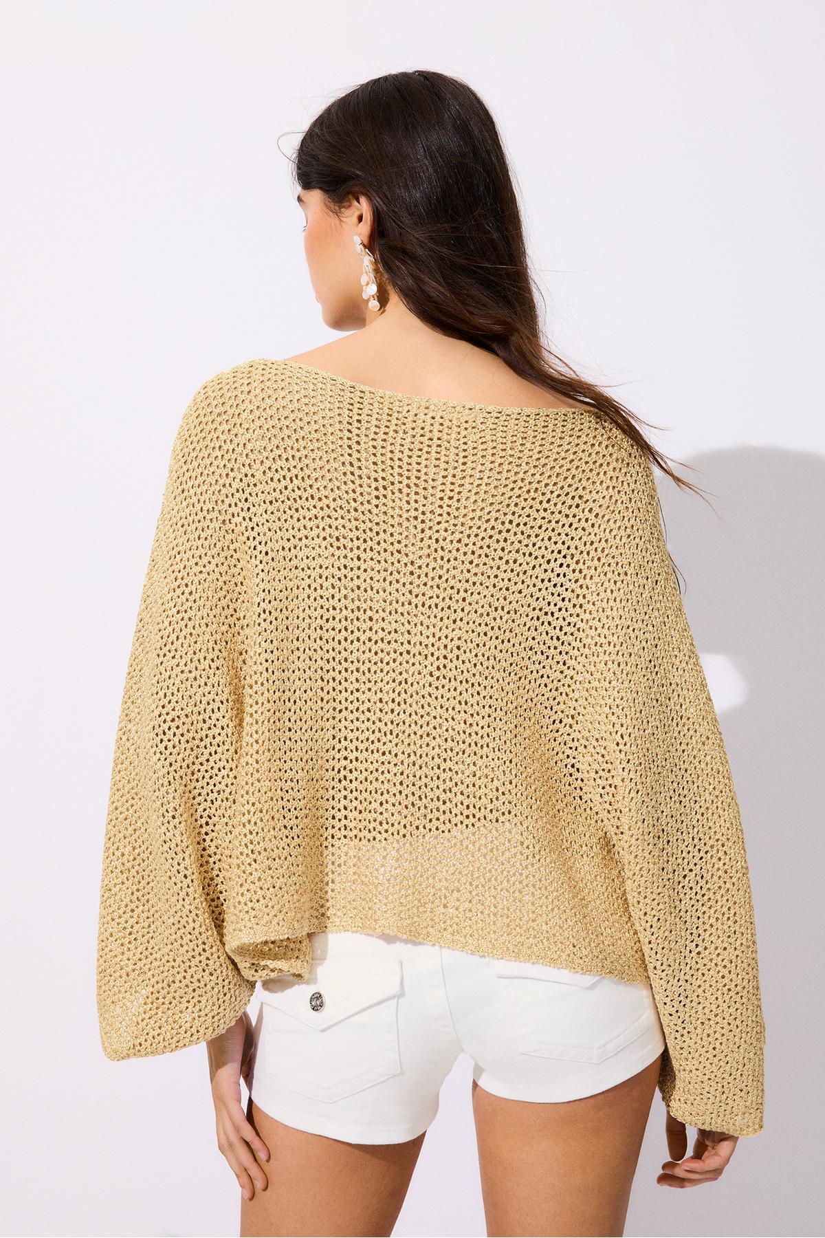 Stradivarius  Işıltılı örgü pelerin - Görsel 4